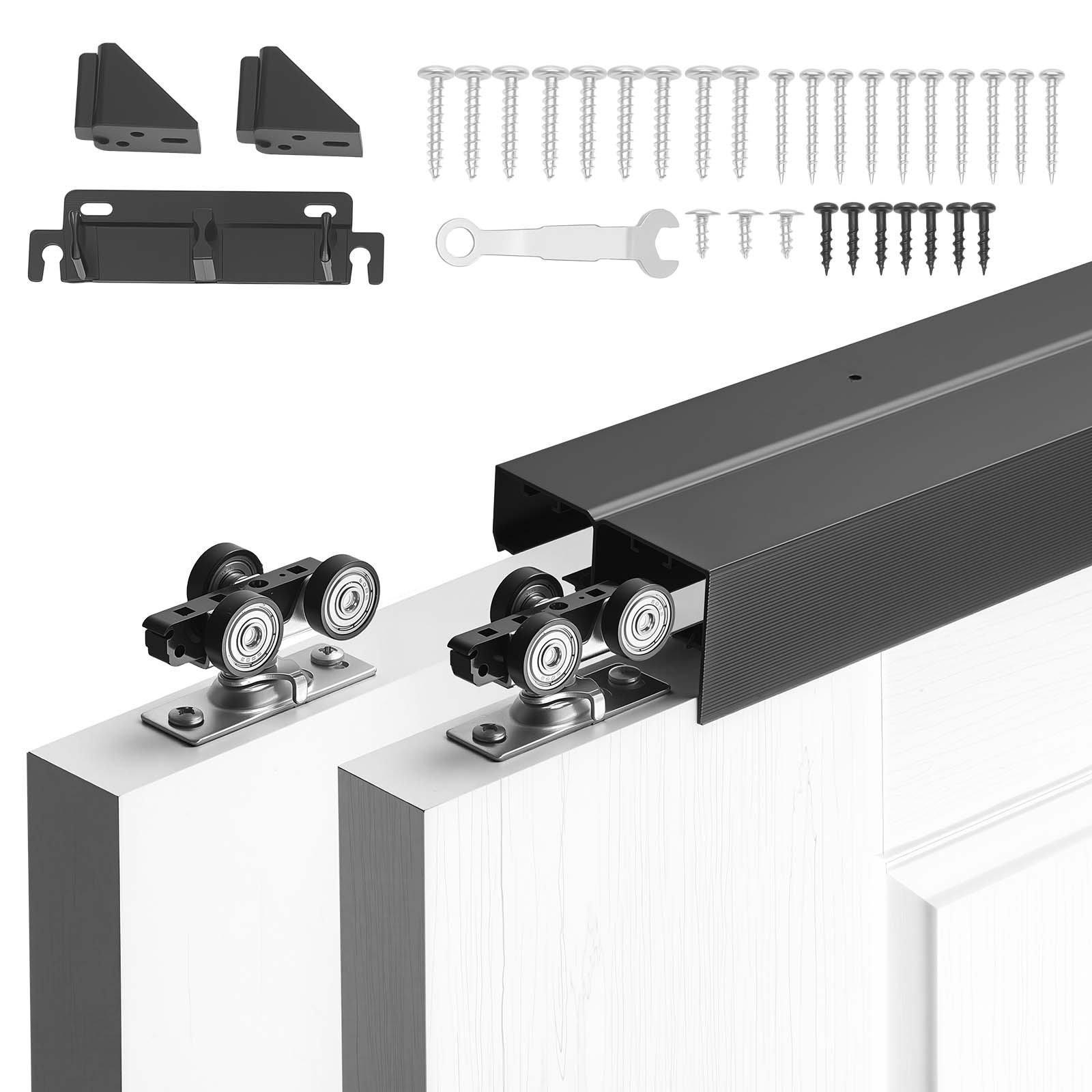 Zestaw okuć do drzwi przesuwnych VEVOR 1524 mm, podwójna szyna drzwi przesuwnych wykonana ze stopu aluminium, system drzwi przesuwnych z podwójnym torem do szafek (grubość 25–45 mm / szerokość 762 mm), płynna i cicha praca
