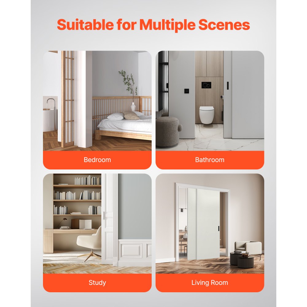 Zestaw prowadnic do drzwi przesuwnych VEVOR, system drzwi przesuwnych 1524 mm, system drzwi przesuwnych z podwójnymi szynami wykonany ze stopu aluminium, odpowiednia szerokość drzwi 775 mm x 2, nośność okuć drzwi przesuwnych 68 kg