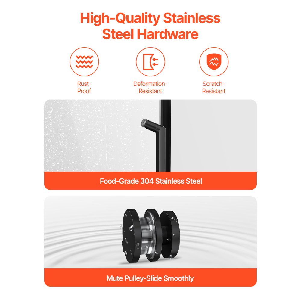 VEVOR Bezramowe przesuwne drzwi do wanny i prysznica (1422-1524 x 1524 mm), przesuwne drzwi do wanny z przezroczystym szkłem hartowanym o grubości 5/16 cala i uchwytem ze stali nierdzewnej, wykończenie w kolorze czarnym