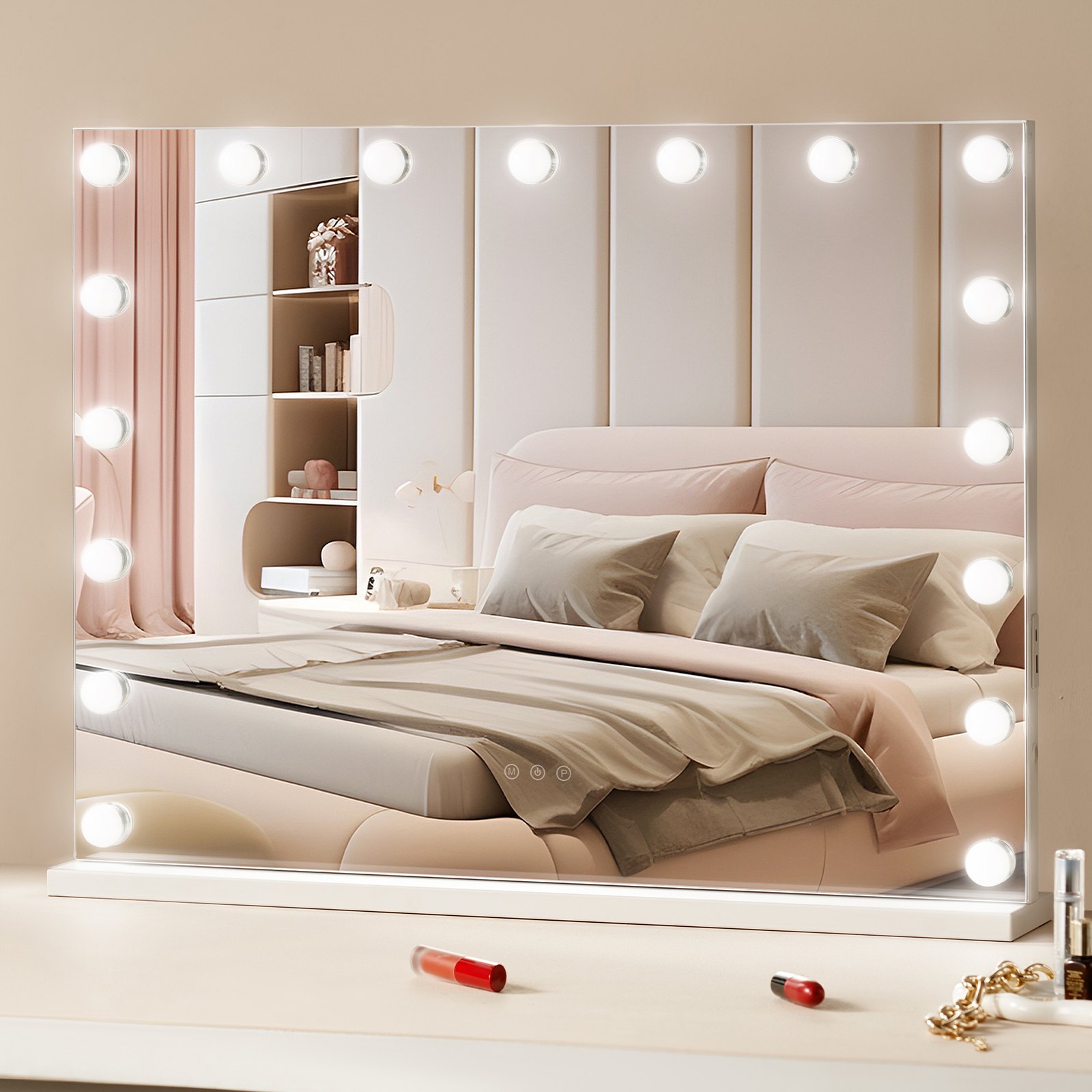 VEVOR Hollywood Lighted Makeup Mirror, Dimmable Bulbs & 3 Color Lighting Modes, Cosmetic Mirror with Detachable 5x Magnification, USB Type-C, Smart Touch Control, 791x597mm