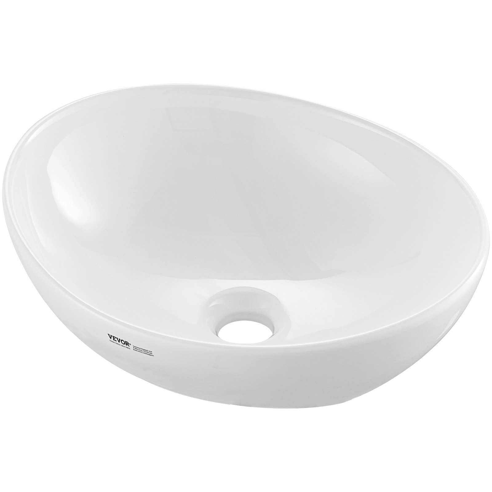 VEVOR Oval Countertop Washbasin, 409 x 341 x 144 mm, Bathroom Countertop Washbasin, Modern Style Ceramic Washbasin, for Toilets, Hotels, Restaurants, Bright White