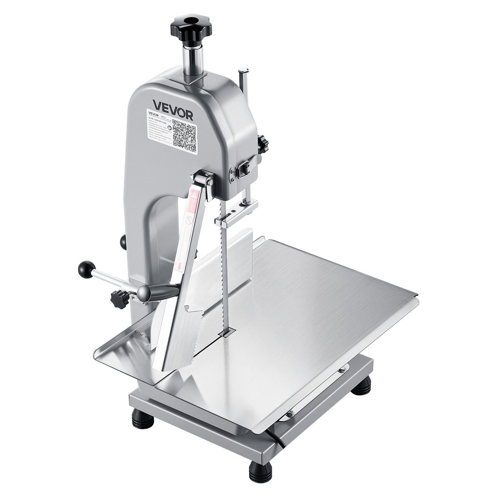 VEVOR Komercyjna elektryczna piła taśmowa do mięsa i kości, piła stołowa do kości o mocy 650 W, stół warsztatowy 315 x 460 mm, krajalnica do mrożonego mięsa wieprzowo-wołowego, srebrna