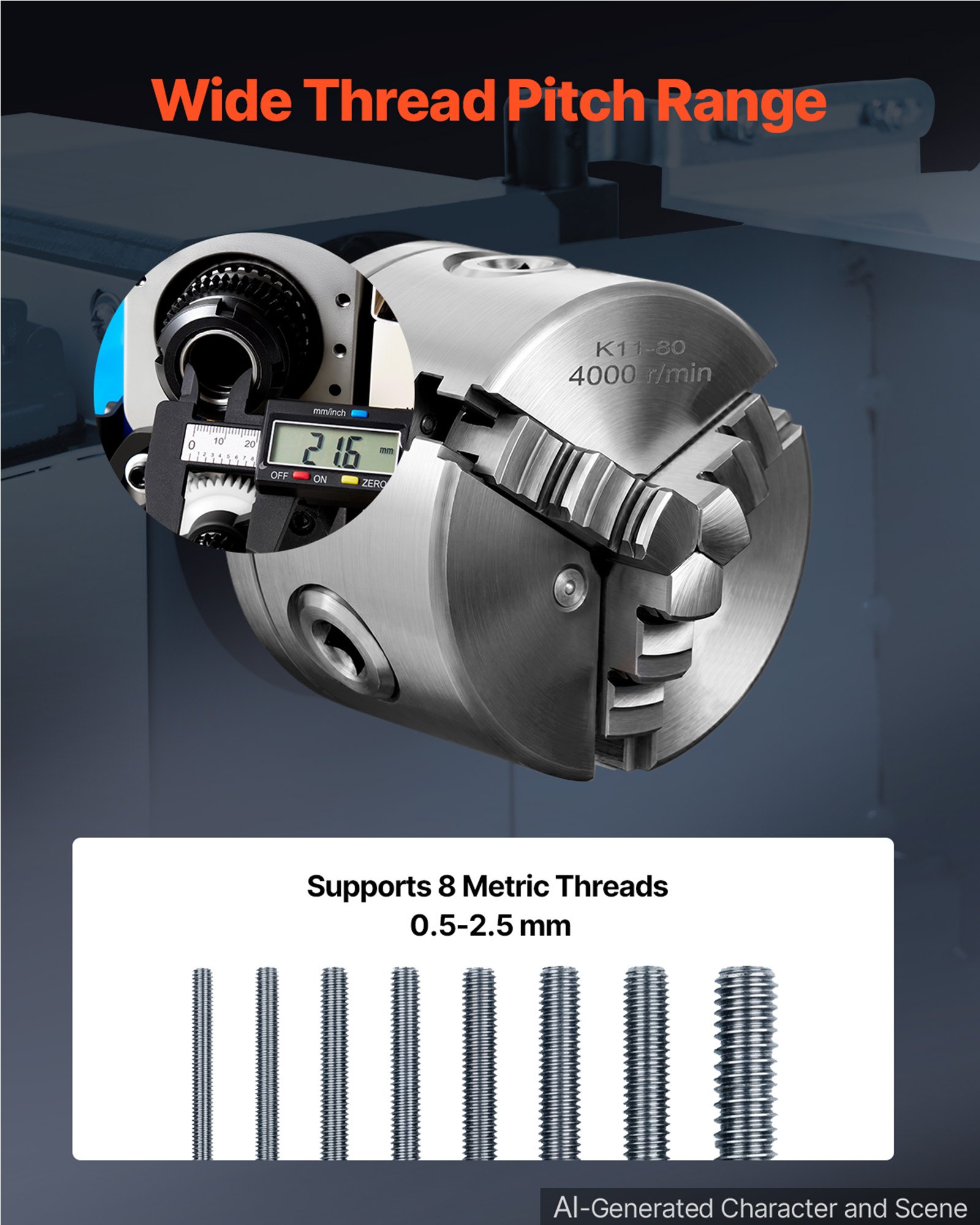Tokarka do metalu VEVOR 180 x 305 mm 550 W, tokarka do metalu dla majsterkowiczów, modelarzy, naprawców i obróbki metali, z wyłącznikiem awaryjnym, blokadą osłony uchwytu i regulacją prędkości