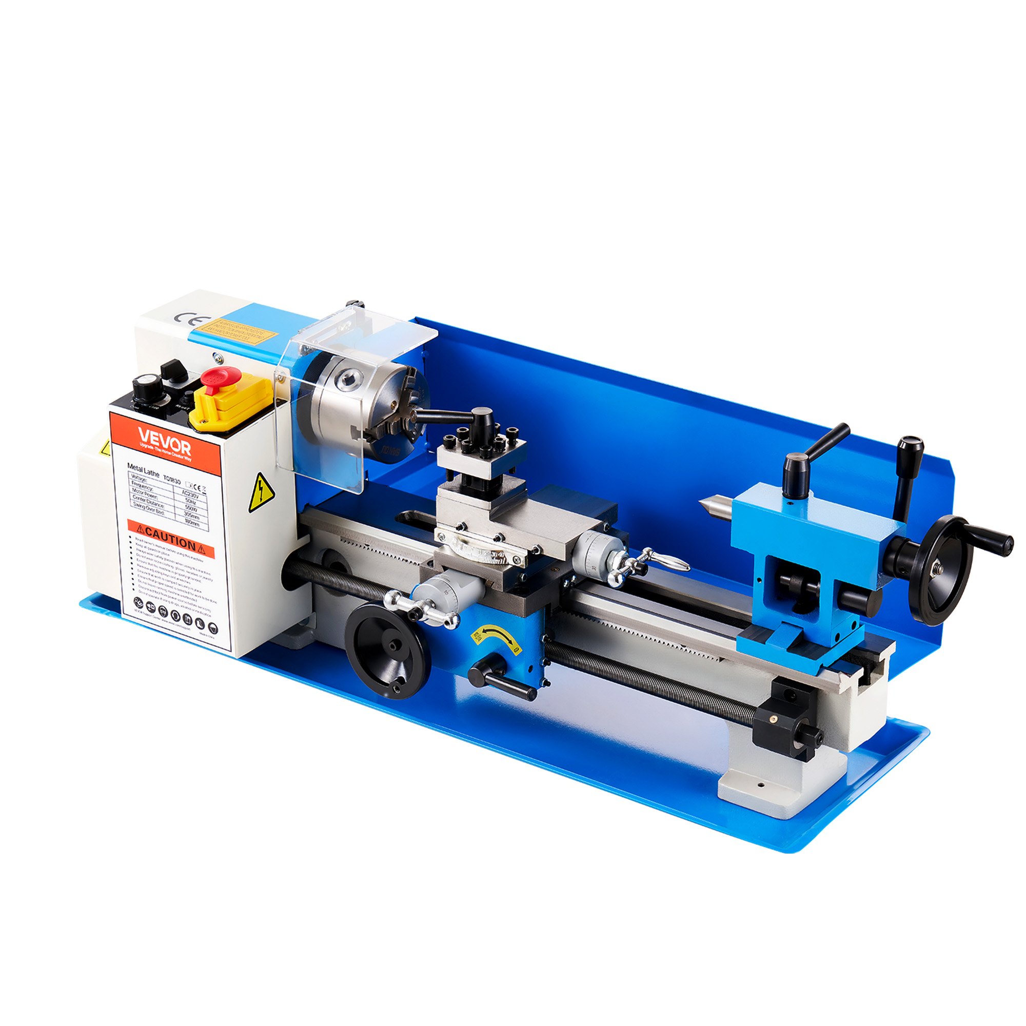Tokarka do metalu VEVOR 180 x 305 mm 550 W, tokarka do metalu dla majsterkowiczów, modelarzy, naprawców i obróbki metali, z wyłącznikiem awaryjnym, blokadą osłony uchwytu i regulacją prędkości