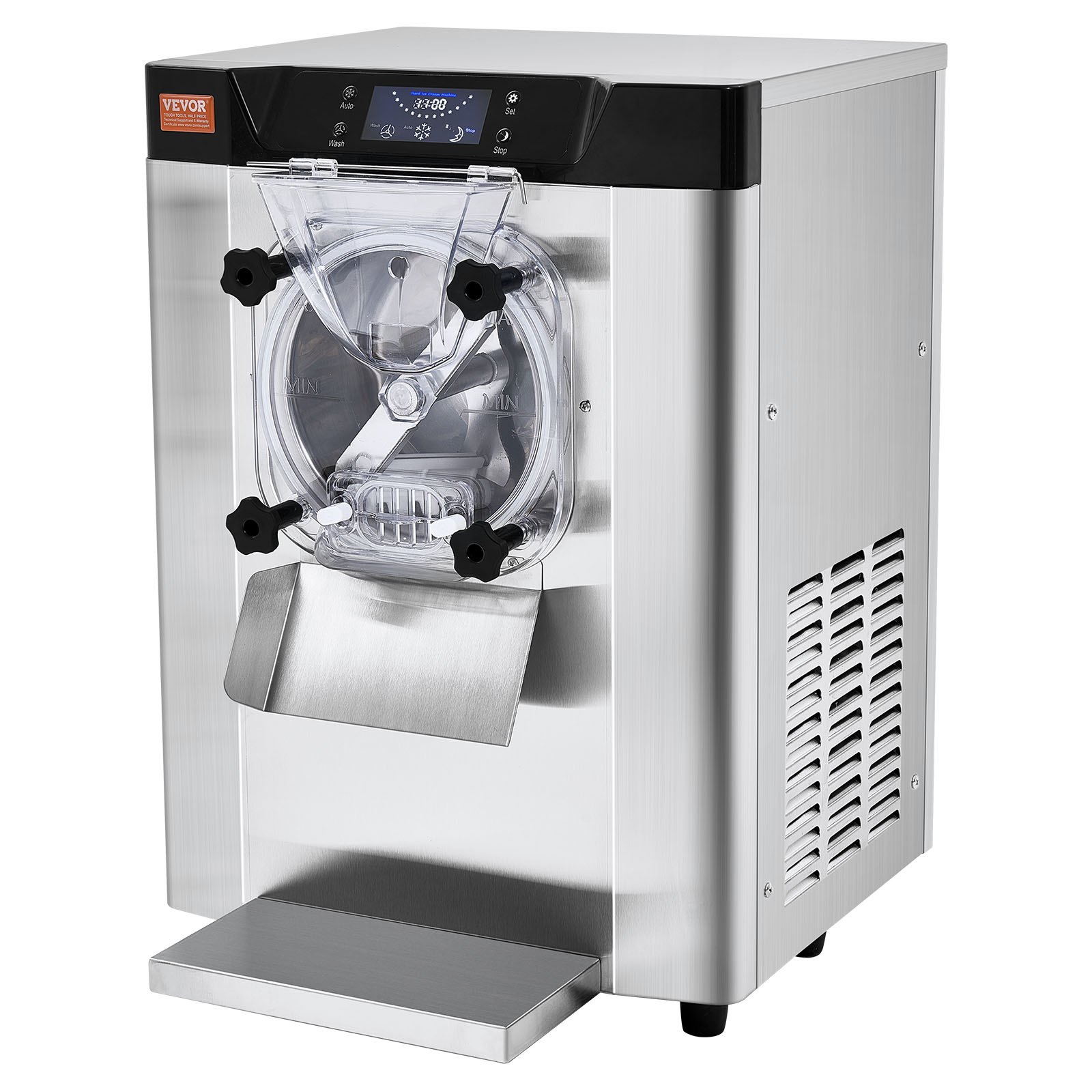 VEVOR Komercyjna maszyna do lodów, 12 l/h, maszyna do lodów o jednym smaku, do lodów twardych, cylinder ze stali nierdzewnej o pojemności 4,5 l, panel LED, automatyczne chłodzenie wstępne z czyszczeniem