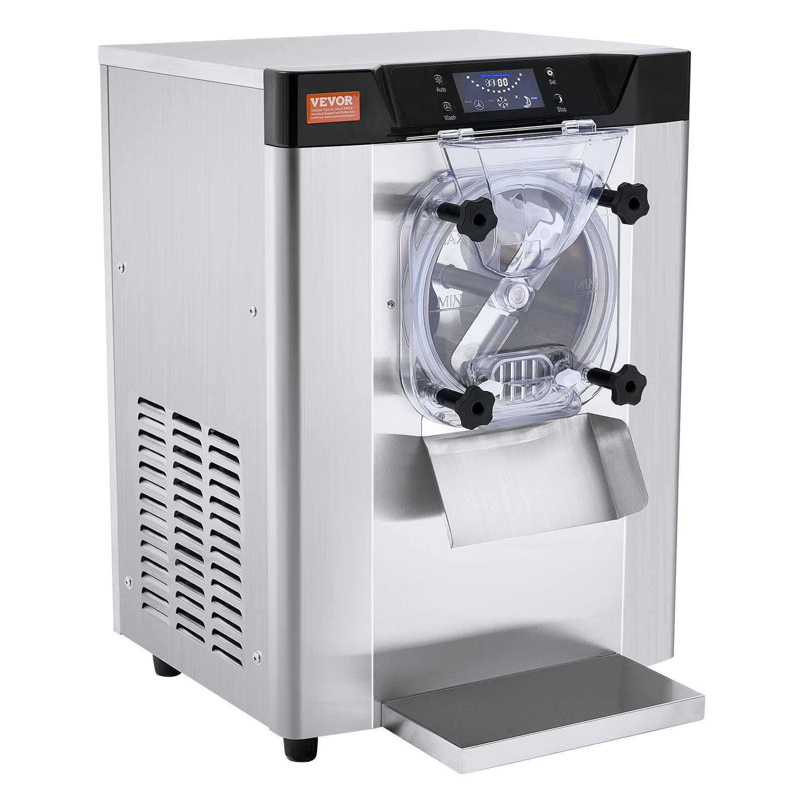 VEVOR Komercyjna maszyna do lodów, 12 l/h, maszyna do lodów o jednym smaku, do lodów twardych, cylinder ze stali nierdzewnej o pojemności 4,5 l, panel LED, automatyczne chłodzenie wstępne z czyszczeniem