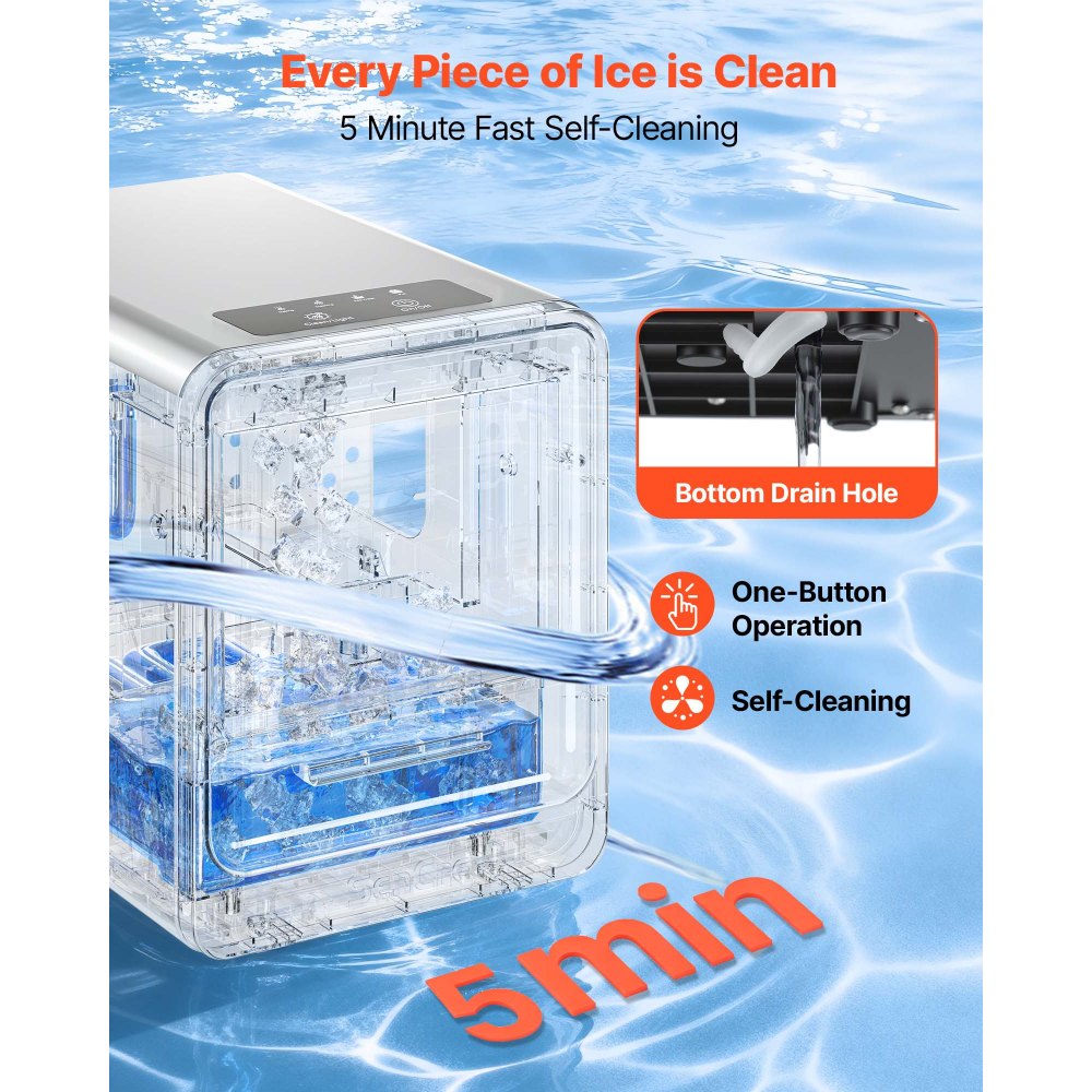 VEVOR Stołowa kostkarka do lodu, 15 kg na dzień, samoczyszcząca i przenośna tacka na kostki lodu z łyżką i szufladką na kostki lodu, maszyna do lodu do żucia do domu, kuchni, biura, baru, na imprezy