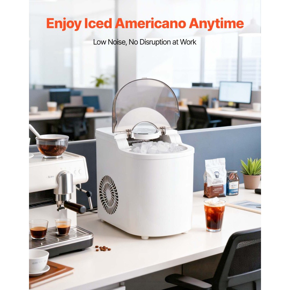 VEVOR Countertop Ice Maker, 7 Cubes Ready in 6 Mins, 11.8 kg per Day, Self-Cleaning Portable Machine with Ice Scoop, Ice-Making Machine with 2 Sizes Bullet Ices for Home, Kitchen, Office, Bar & Party