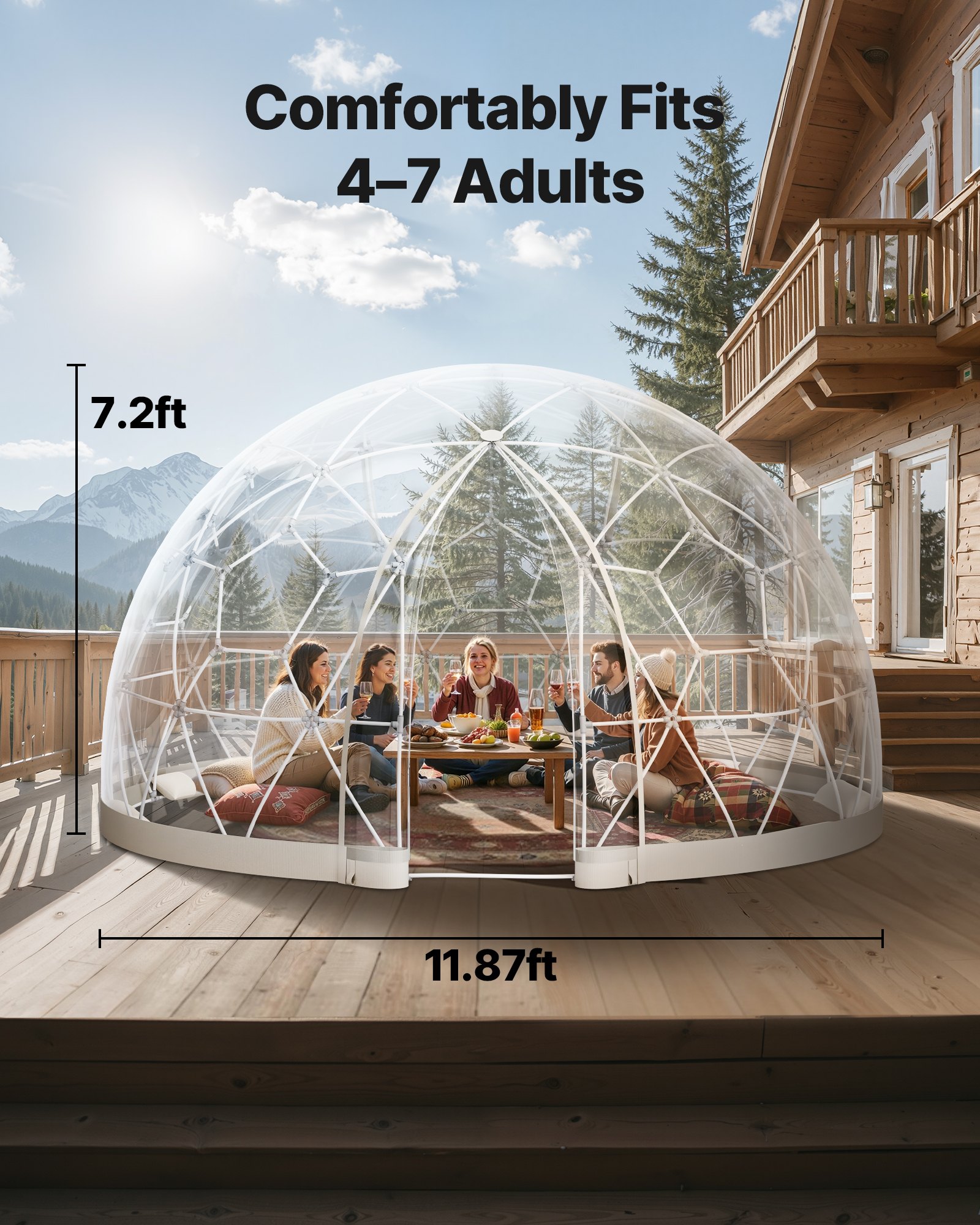 VEVOR Namiot ogrodowy kopułowy, 3,6 x 2,2 m, przezroczysty, dla 4-7 osób, szklarnia geodezyjna z oknem, namiot z PVC na podwórko, patio, kemping, imprezę, wesele