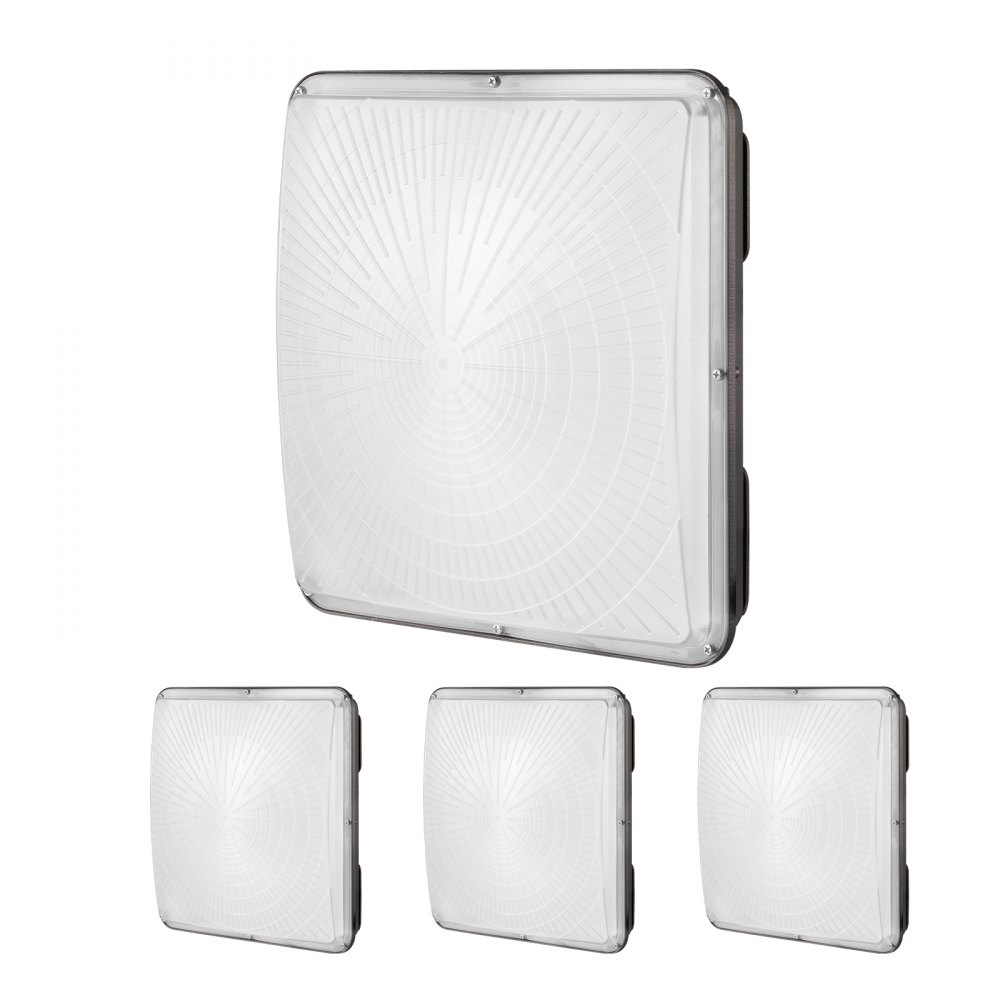VEVOR 4-pak lamp LED do sufitów podwieszanych, 150 W, 16500 lm, 5000 K, światło dzienne, komercyjne, przemysłowe, zewnętrzne lampy do sufitów podwieszanych, 12,4 x 12,4 cala, do montażu na powierzchni, do stacji benzynowych, magazynu, garażu, na ulicę, do sklepu, IP65