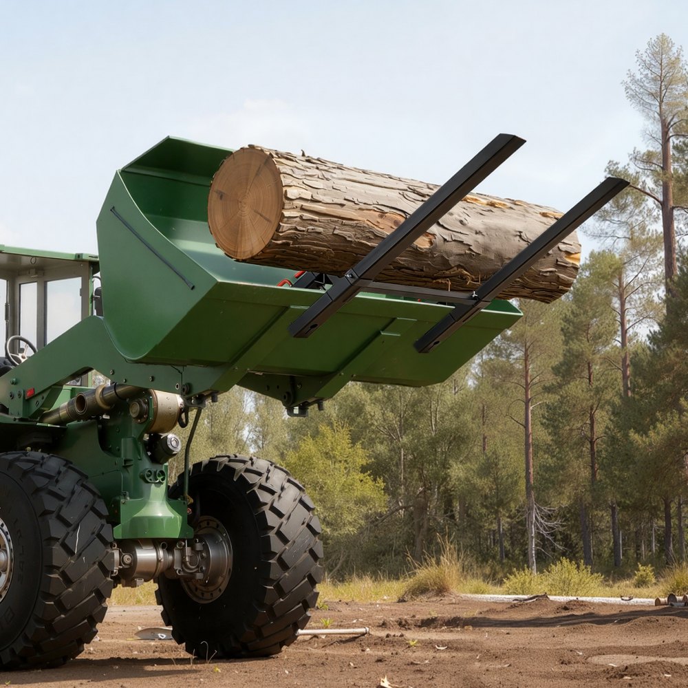 Widły paletowe VEVOR, udźwig 1814 kg, karetka wideł zaciskowa, długość całkowita 1490 mm, widły z zabezpieczeniem przed wywróceniem i regulowanym stabilizatorem, przeznaczone do kompaktowych ładowarek z łyżkami, kolor czarny