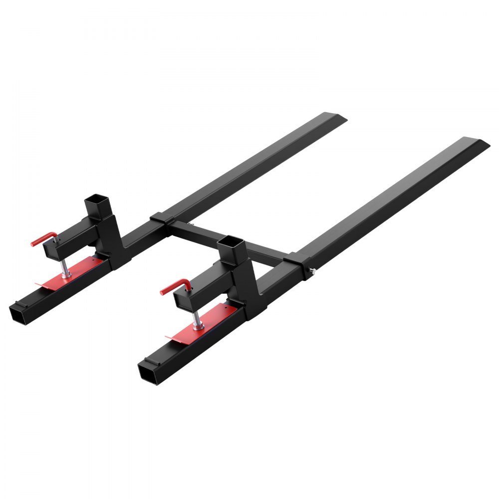 Widły paletowe VEVOR, 907 kg, karetka wideł zaciskowa, długość całkowita 1490 mm, widły z regulowanym stabilizatorem do osprzętu ciągnika, łyżki ładującej i ładowarki kompaktowej, kolor czarny