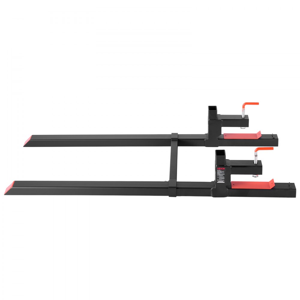 Widły paletowe VEVOR, 907 kg, karetka wideł zaciskowa, długość całkowita 1490 mm, widły z regulowanym stabilizatorem do osprzętu ciągnika, łyżki ładującej i ładowarki kompaktowej, kolor czarny