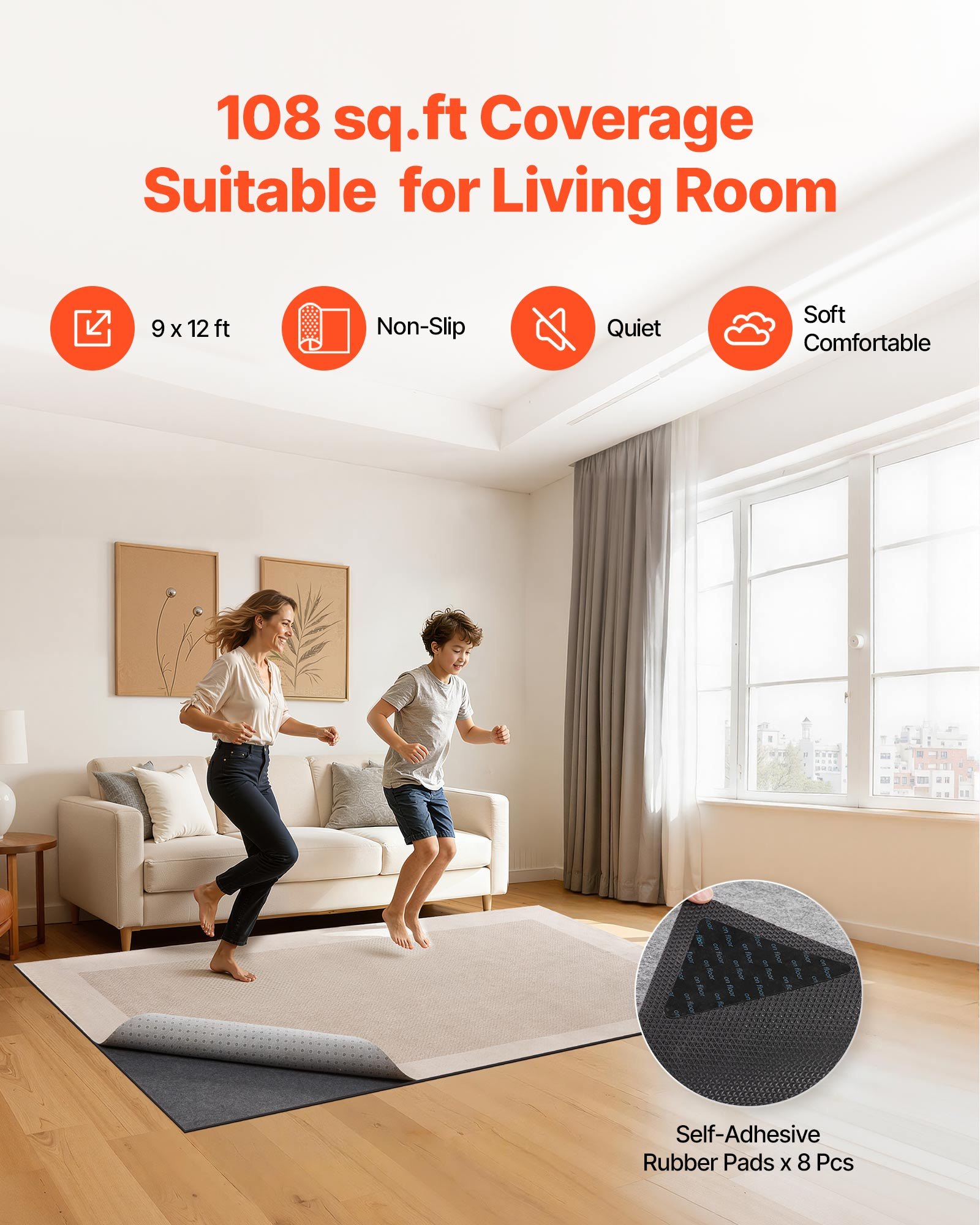 Podkładka pod dywan VEVOR, mata antypoślizgowa 2743,2 x 3657,6 x 3 mm, stoper do dywanów, do przycięcia, wykonana z poliestru i TPR z gumową podkładką, antypoślizgowa i wodoodporna, uniwersalna do wszystkich podłóg, szuflad i bagażników samochodowych