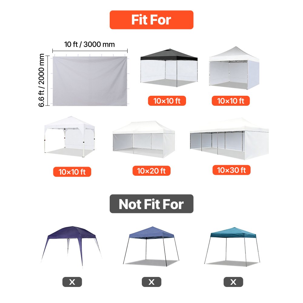 VEVOR Canopy Sidewalls, Fit for 3 x 3 m Pop Up Canopy Tent, Tent Side Walls with Waterproof and Sunlight Protection Layer for Outdoor Event Tents, Vendor Booths, Camping (3 Sidewalls Only, White)