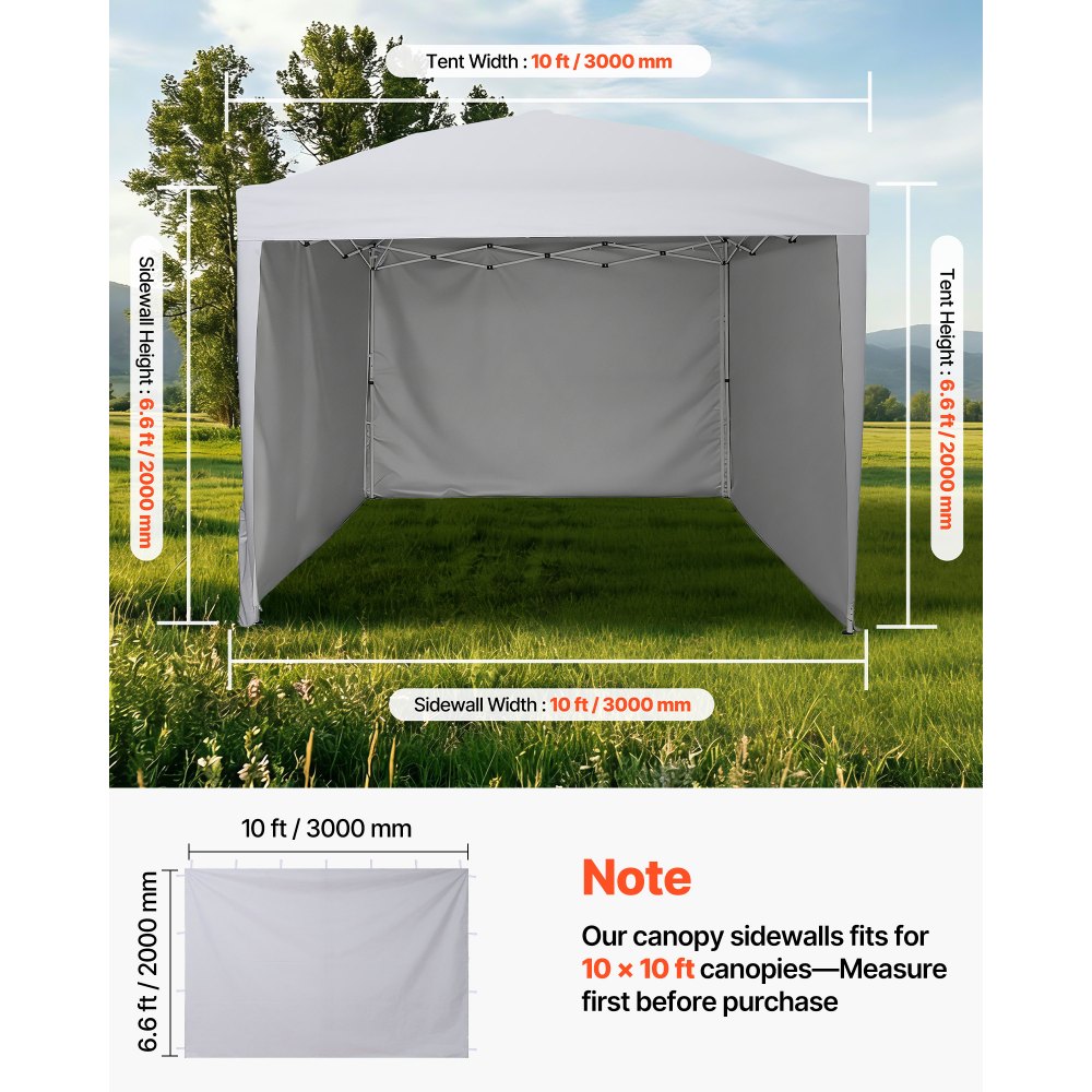 VEVOR Canopy Sidewalls, Fit for 3 x 3 m Pop Up Canopy Tent, Tent Side Walls with Waterproof and Sunlight Protection Layer for Outdoor Event Tents, Vendor Booths, Camping (3 Sidewalls Only, White)