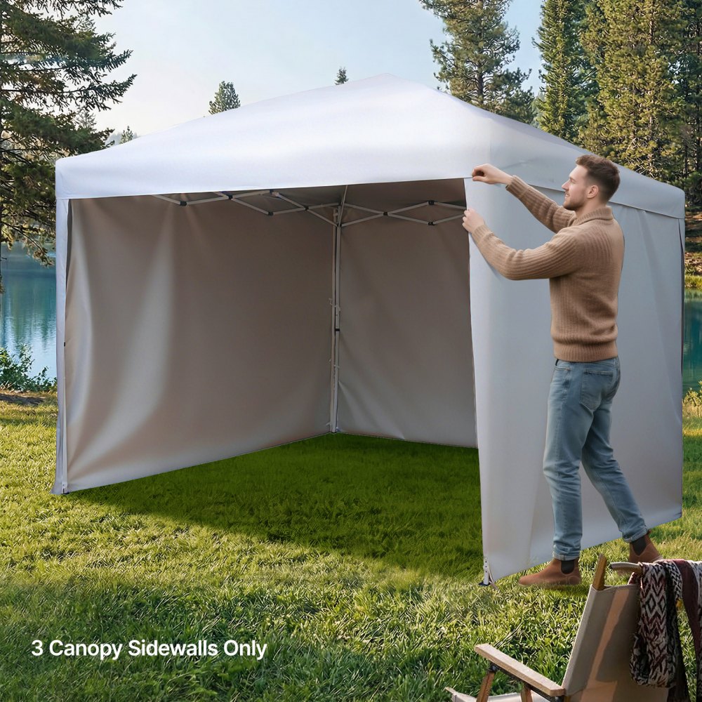 VEVOR Canopy Sidewalls, Fit for 3 x 3 m Pop Up Canopy Tent, Tent Side Walls with Waterproof and Sunlight Protection Layer for Outdoor Event Tents, Vendor Booths, Camping (3 Sidewalls Only, White)