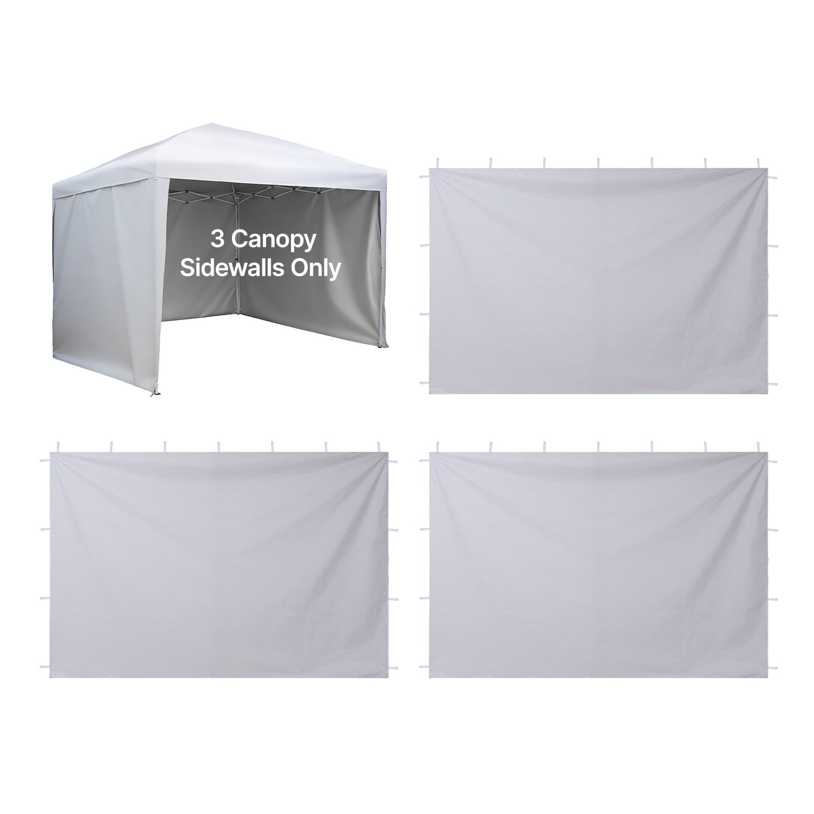VEVOR Canopy Sidewalls, Fit for 3 x 3 m Pop Up Canopy Tent, Tent Side Walls with Waterproof and Sunlight Protection Layer for Outdoor Event Tents, Vendor Booths, Camping (3 Sidewalls Only, White)