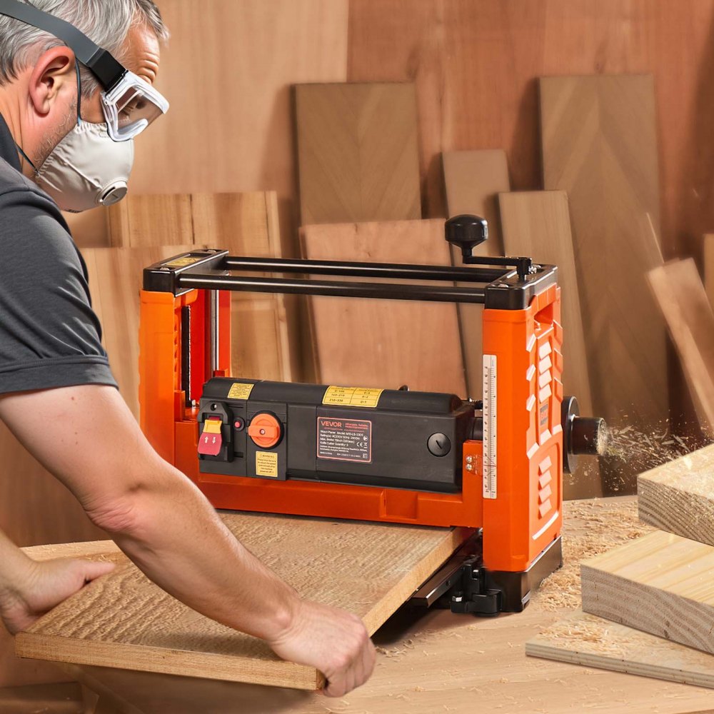 VEVOR Thickness Planer, Two Speed, 330 mm Width Worktable Power Benchtop Planer, Three-Blade, 2000W 23500 RPM Powerful Motor, Dual Rollers, Over Protection, Woodworking for Hard & Soft Wood Material