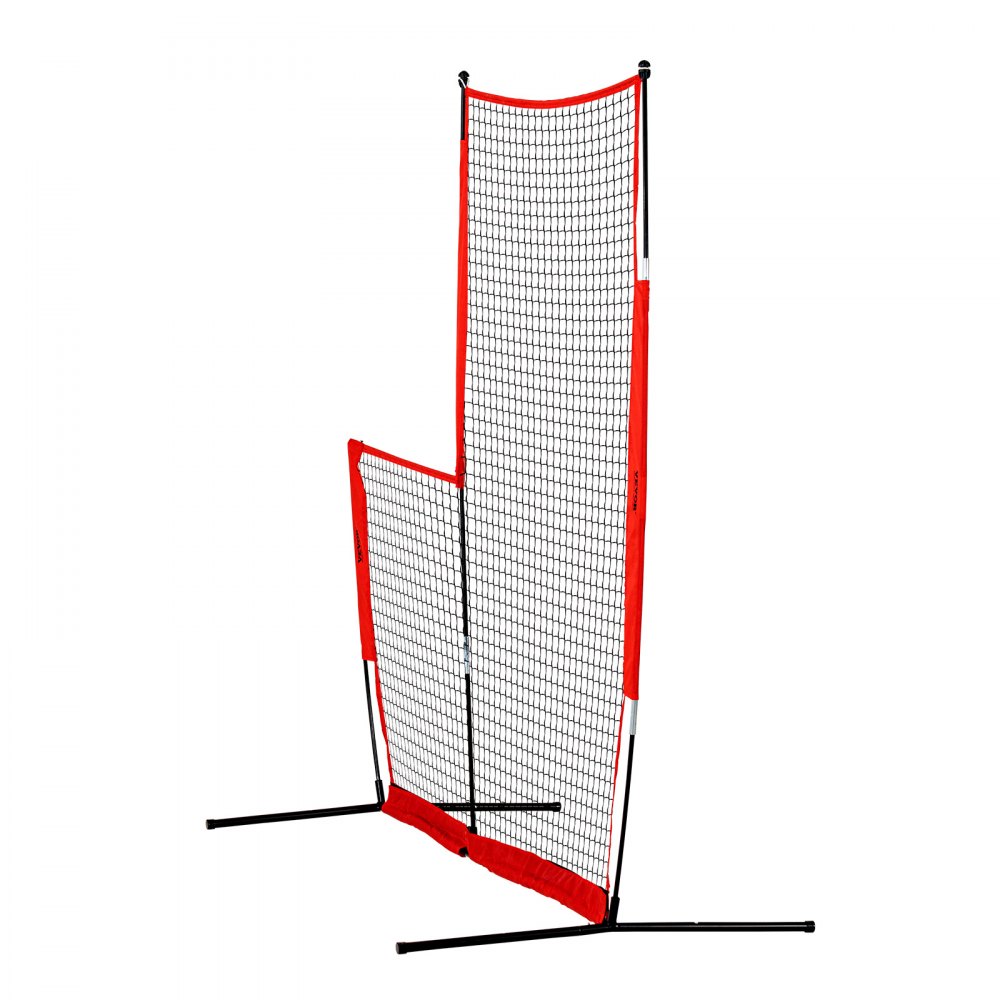 VEVOR L-Type for Bat Cage 240 x 106 x 214 cm Baseball and Softball Safety Umbrella Body Protection Portable Batting Screen with Carrying Bag & Ground Stakes, Outdoor Baseball Pitching Net Red