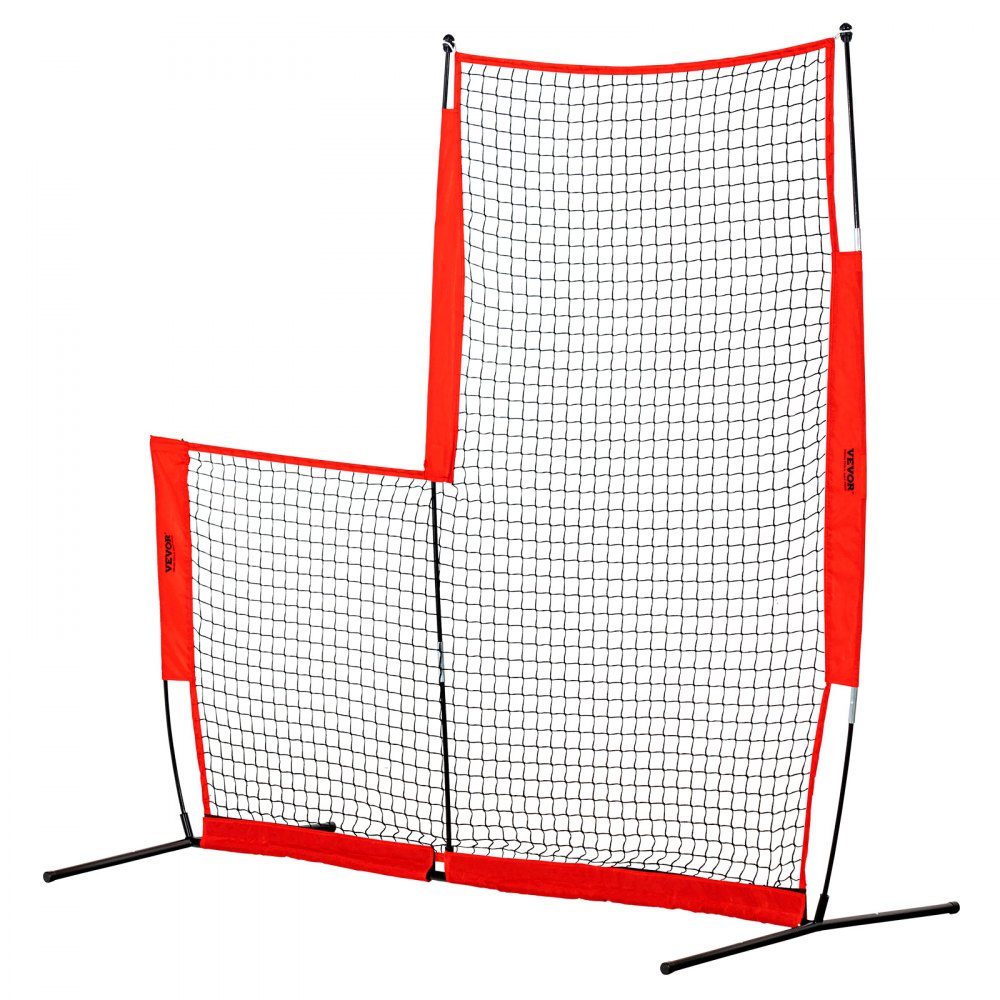 Siatka ochronna do klatki do odbijania VEVOR typu L, 240 x 106 x 214 cm, do baseballu i softballu, przenośna, z torbą transportową i kołkami do mocowania na ziemi, zewnętrzna siatka do odbijania w baseballu, czerwona