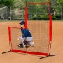 Siatka ochronna do klatki do odbijania VEVOR typu L, 240 x 106 x 214 cm, do baseballu i softballu, przenośna, z torbą transportową i kołkami do mocowania na ziemi, zewnętrzna siatka do odbijania w baseballu, czerwona