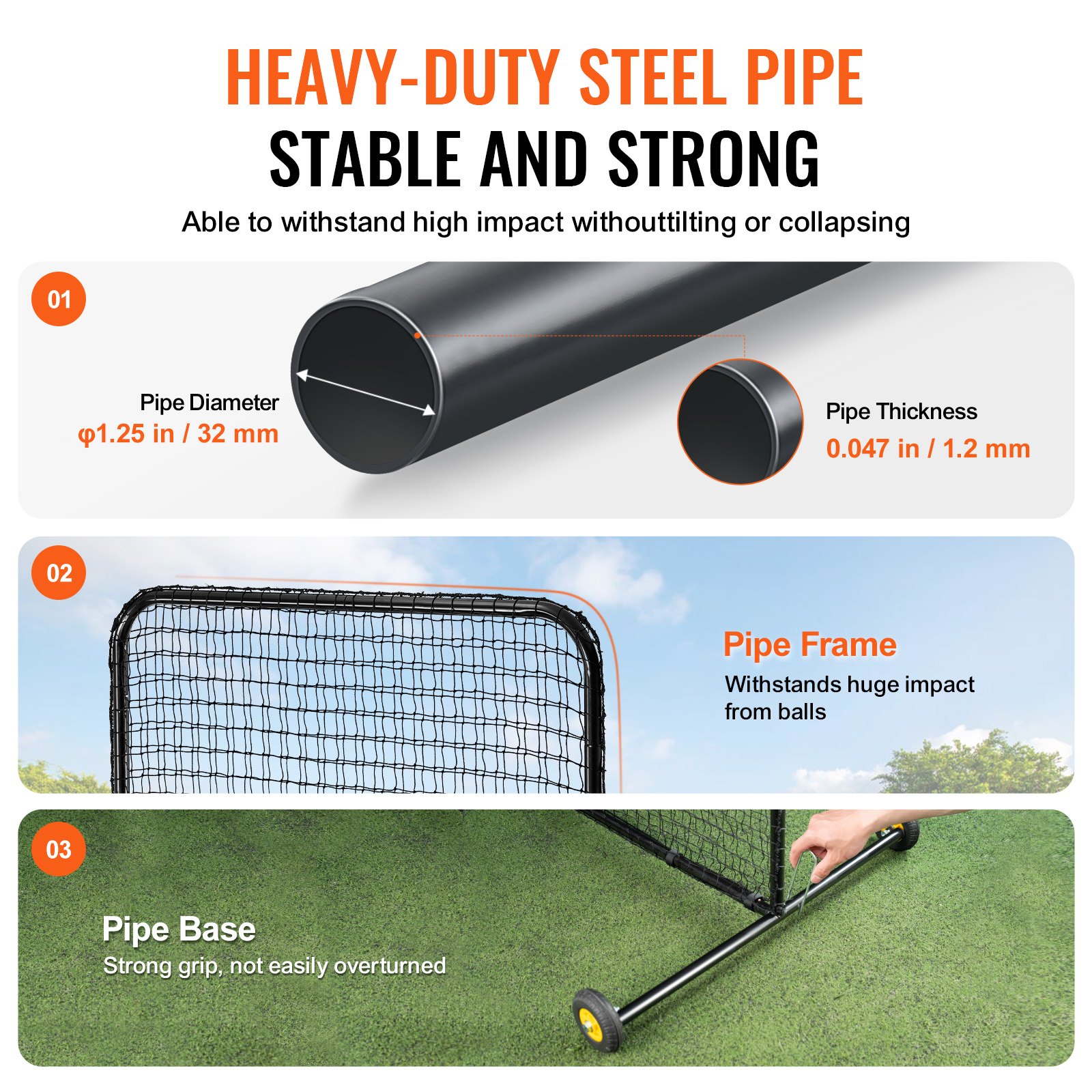 VEVOR L-Type for Bat Cage 213 x 106 x 213 cm Baseball and Softball Safety Umbrella Body Protection Portable Batting Umbrella with Body Protection & Carrying Bag & Wheels, Softball Pitching Net Black