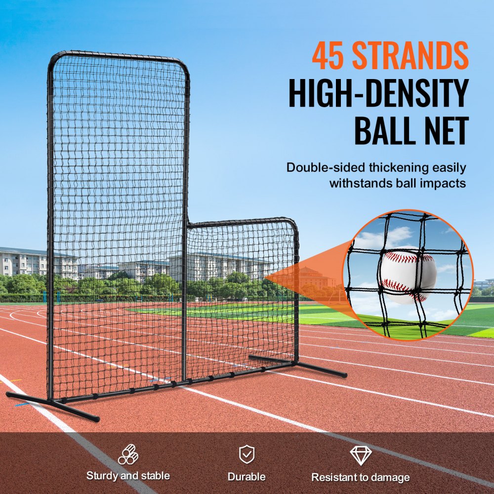 Klatka do baseballu VEVOR typu L, 213 x 96 x 213 cm, ekran ochronny do baseballu i softballu, przenośna siatka do baseballu z torbą transportową i kołkami do mocowania na ziemi, siatka do ochrony miotaczy, czarna