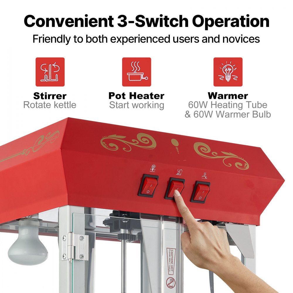 VEVOR Popcorn Machine, 850W, 8oz Kettle for 48 Cups per Load, Countertop Popcorn Maker with Tempered Glass, Includes 4 Scoops, Cinema Style