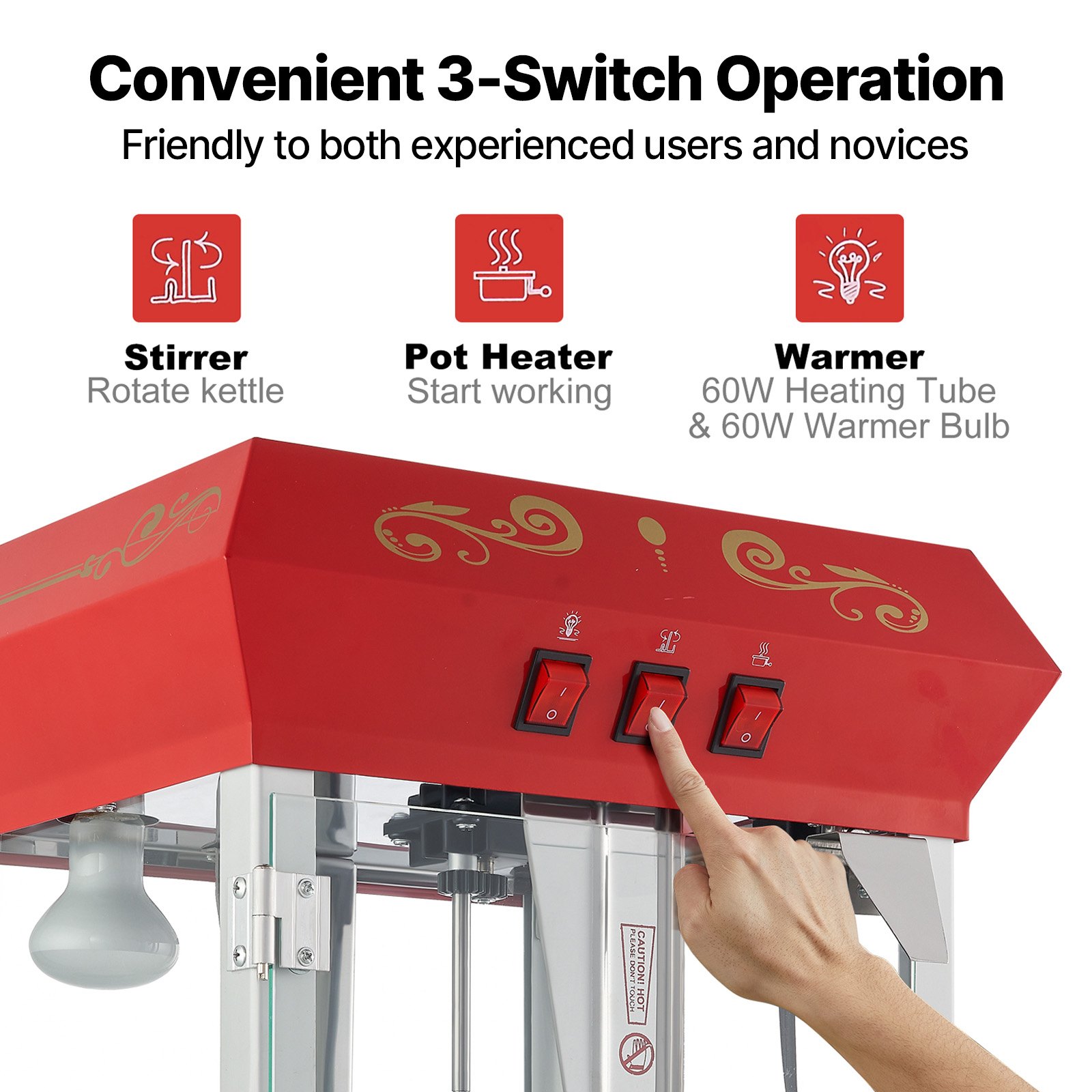 VEVOR Popcorn Machine, 850W, 8oz Kettle for 48 Cups per Load, Countertop Popcorn Maker with Tempered Glass, Includes 4 Scoops, Cinema Style