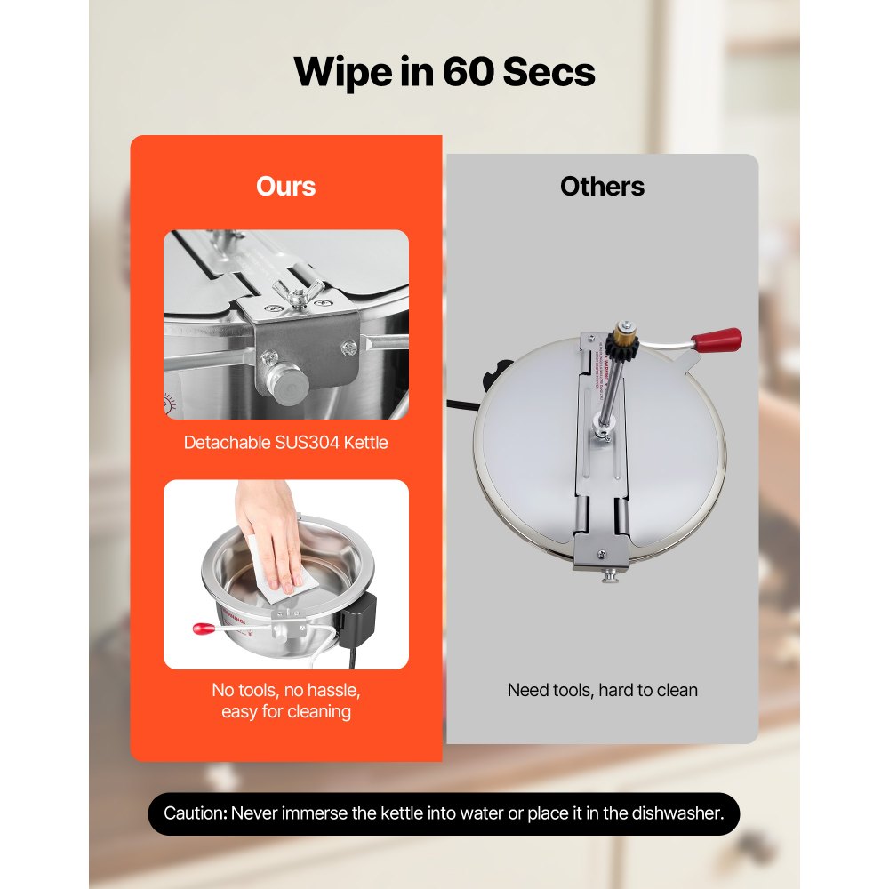 Maszyna do popcornu VEVOR z czajnikiem ze stali nierdzewnej, komercyjna maszyna do popcornu o mocy 800 W, 48 filiżanek na załadunek, styl kinowy, z obsługą 2 przyciskami, szklana ścianka, drzwiczki z poliwęglanu, 1 miarka, 3 łyżki, kolor czerwony