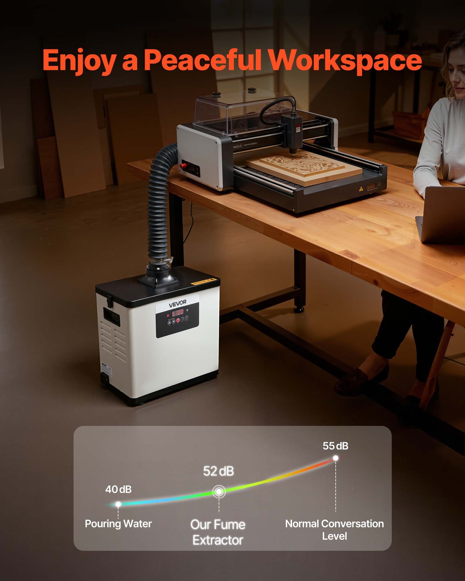 Odciąg oparów lutowniczych VEVOR, odciąg oparów spawalniczych z filtrem 3 w 1, wydajność ssania 510 m³/h, 10 poziomów prędkości, zdalnie sterowany silnik bezszczotkowy, odpowiedni do grawerowania laserowego i druku 3D
