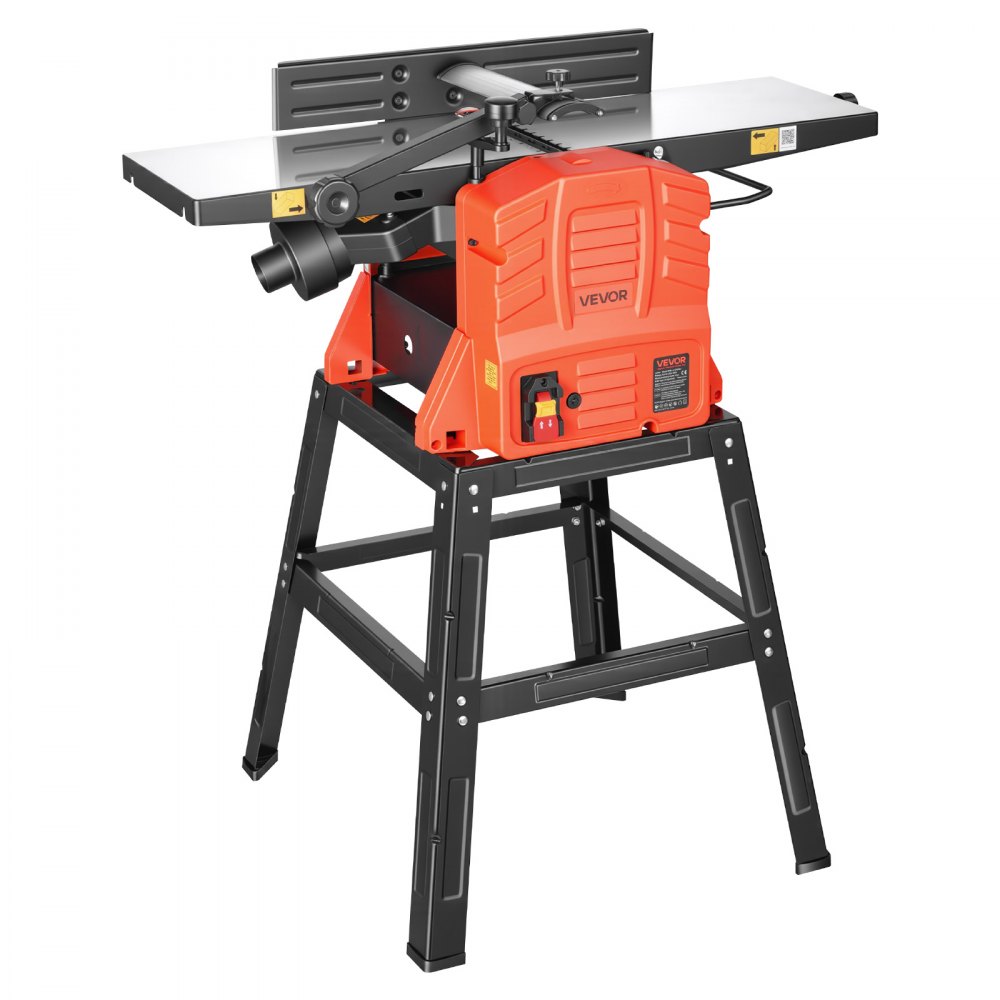 VEVOR Benchtop Planer and Jointer Combo, 254 mm, 2.4 HP 8000 RPM Bench Top Wood Jointer with Stand, 2-Blade Straight Cutterhead, Cast Aluminum Table, 0-3 mm Adjustable Depth, for Woodworking DIY