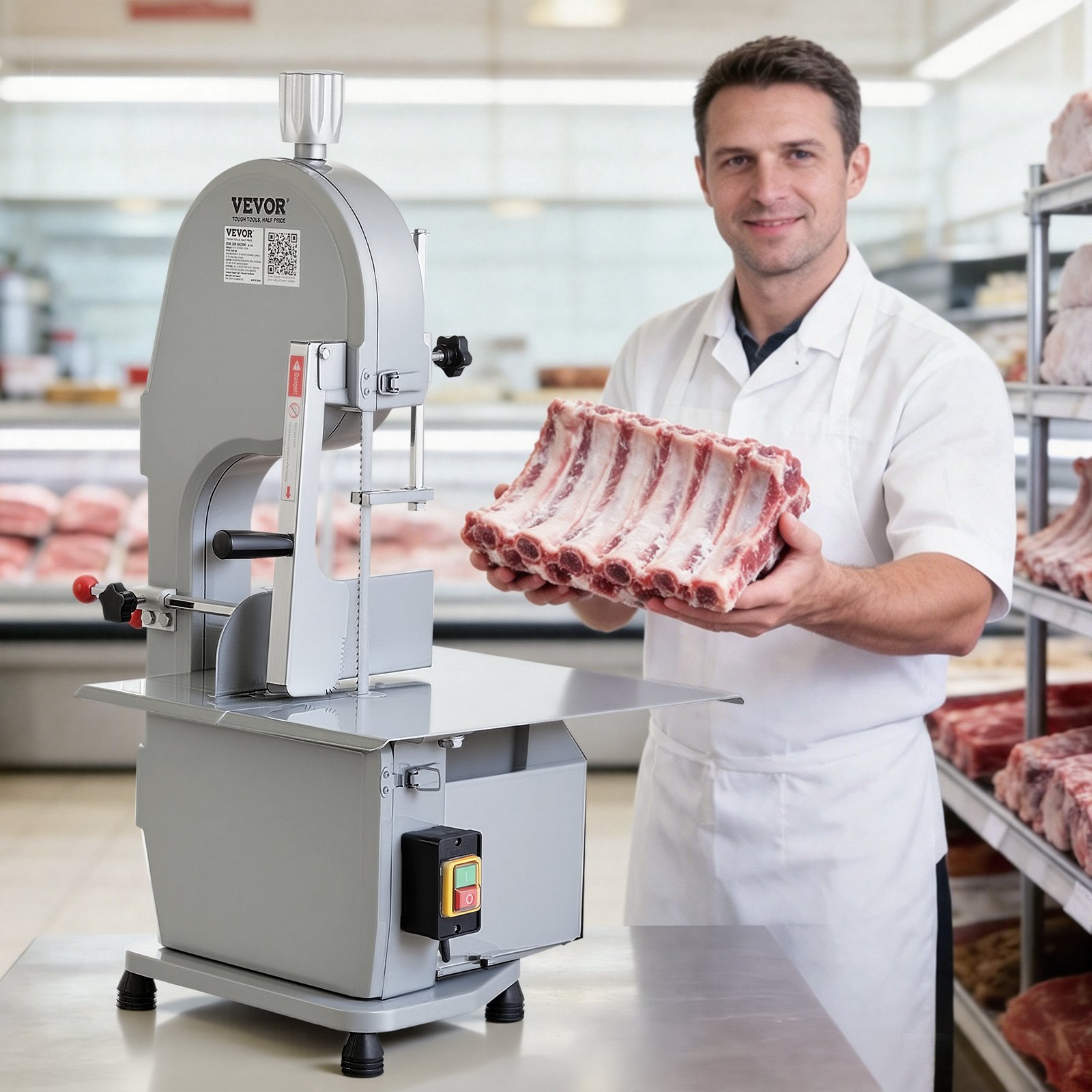 Piła do kości VEVOR, 1500 W, 300 kg/h, elektryczna maszyna do cięcia kości, 490 x 380 mm, grubość cięcia 4-200 mm, piła do mięsa gastronomicznego, komercyjna piła do kości, taśmowa piła do mięsa