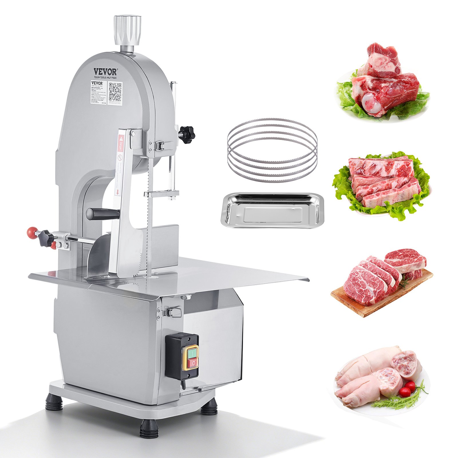 Piła do kości VEVOR, 1500 W, 300 kg/h, elektryczna maszyna do cięcia kości, 490 x 380 mm, grubość cięcia 4-200 mm, piła do mięsa gastronomicznego, komercyjna piła do kości, taśmowa piła do mięsa