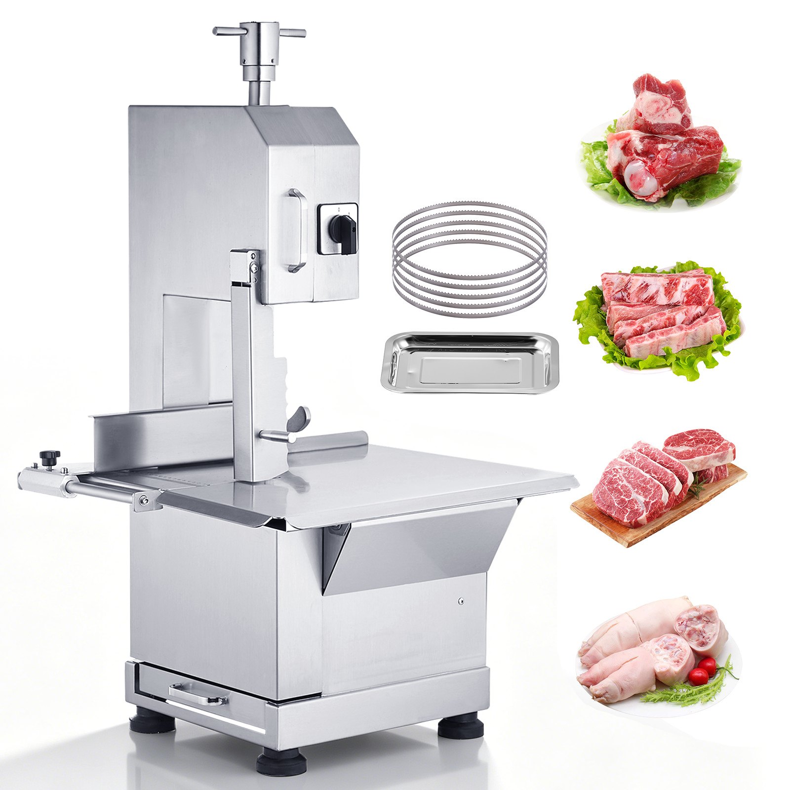 VEVOR Komercyjna maszyna do cięcia mięsa i kości 2200 W, maszyna do cięcia kości 1000 kg/h Maszyna do cięcia mrożonego mięsa i kości, regulowana grubość 0-180 mm Piła do kości Stół roboczy 470 x 530 mm