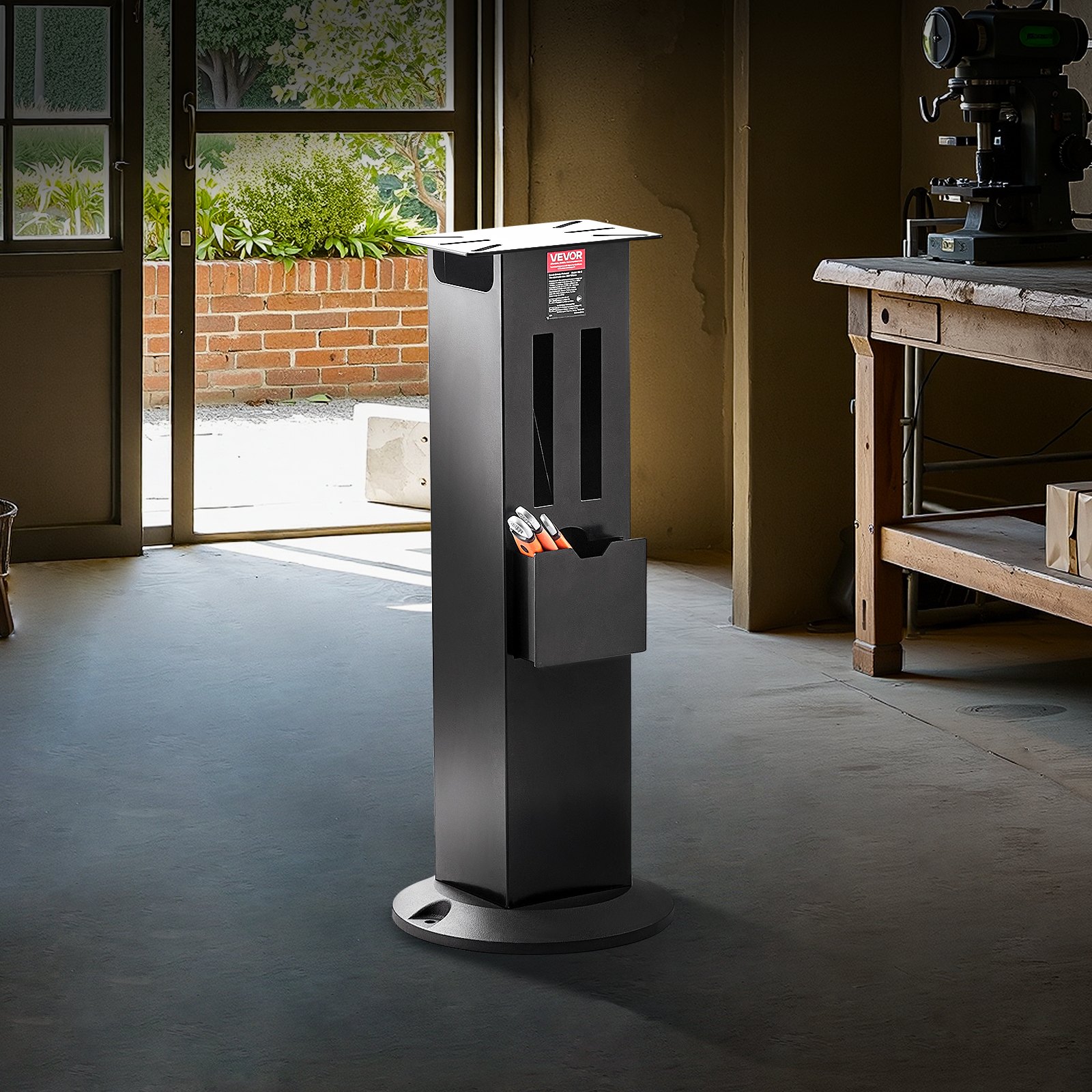 Stojak szlifierski VEVOR, podstawa podłogowa do szlifierki stołowej z płytą montażową 28 x 17 cm, przegródkami na tarcze szlifierskie i żeliwną podstawą, kompatybilny z większością szlifierek stołowych