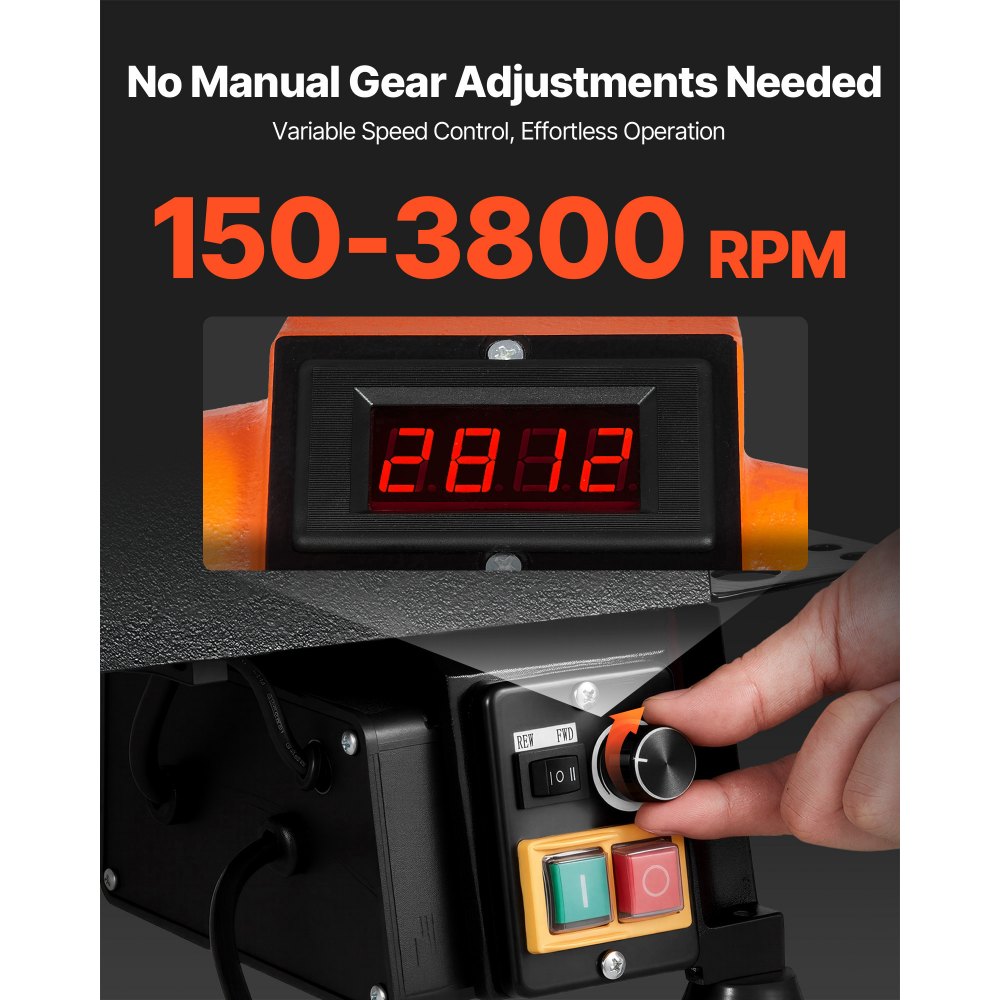 VEVOR Woodworking Lathe, 1 HP, Benchtop Wood Lathe Machine with 0 to 3800 RPM Variable Speed, 304 x 465 mm Workbench, Brushless DC Motor, Cast Iron Construction, for Beginners DIY Enthusiasts Woodworking