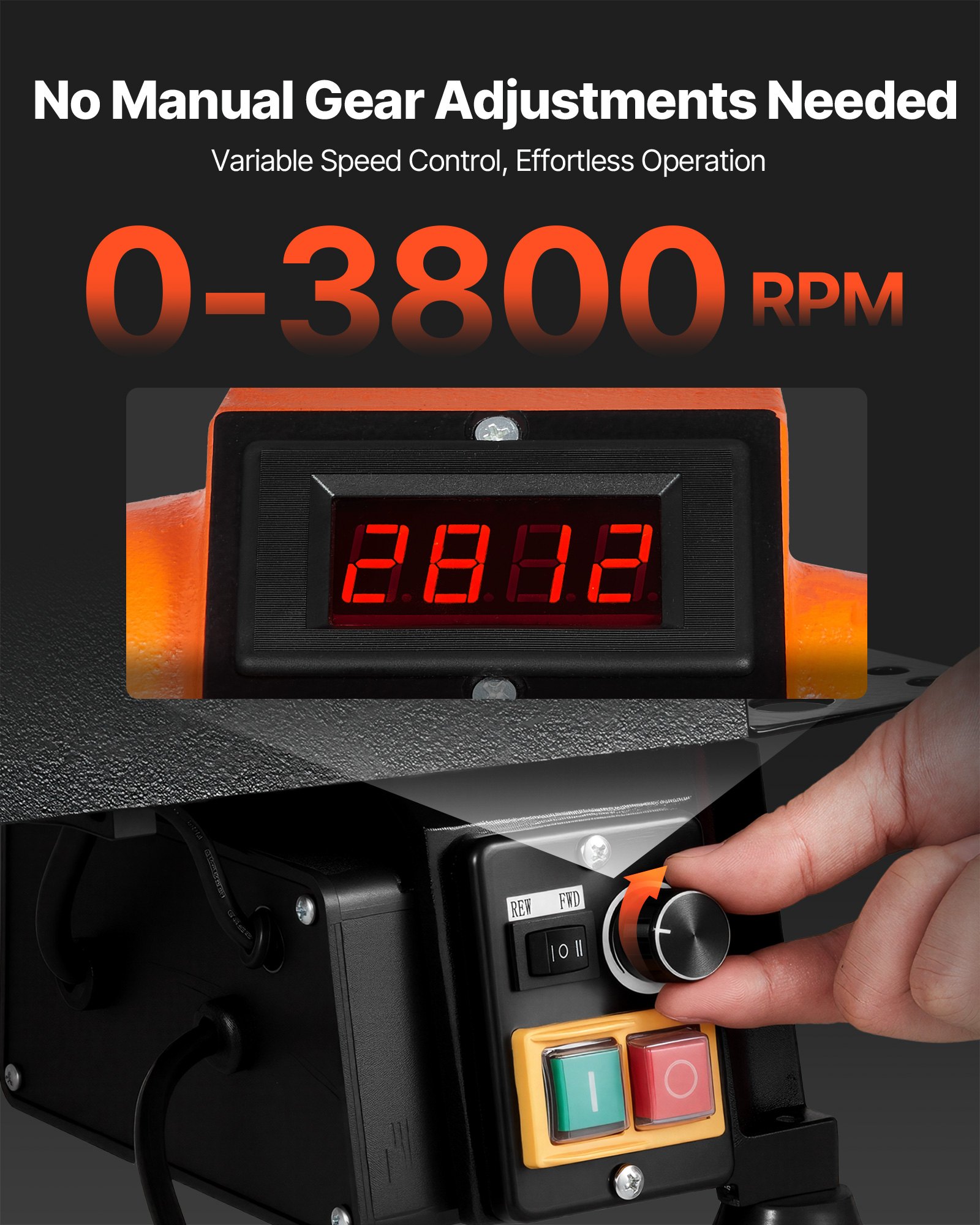 Tokarka do drewna VEVOR, 1 KM/750 W, zmienna prędkość obrotowa od 0 do 3800 obr./min, stół warsztatowy 304 x 465 mm, tokarka, dla początkujących i majsterkowiczów