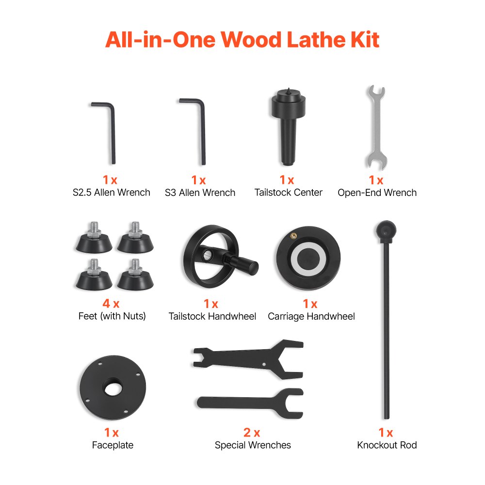 VEVOR Wood Lathe 3/4 HP 304 x 465 mm Benchtop Wood Lathe Machine 5 Speeds, 650/1100/1600/2200/3200 RPM, with Tool Rest, Wrench, Faceplate, Heavy Duty, for Beginner Professional Woodworking Woodturning