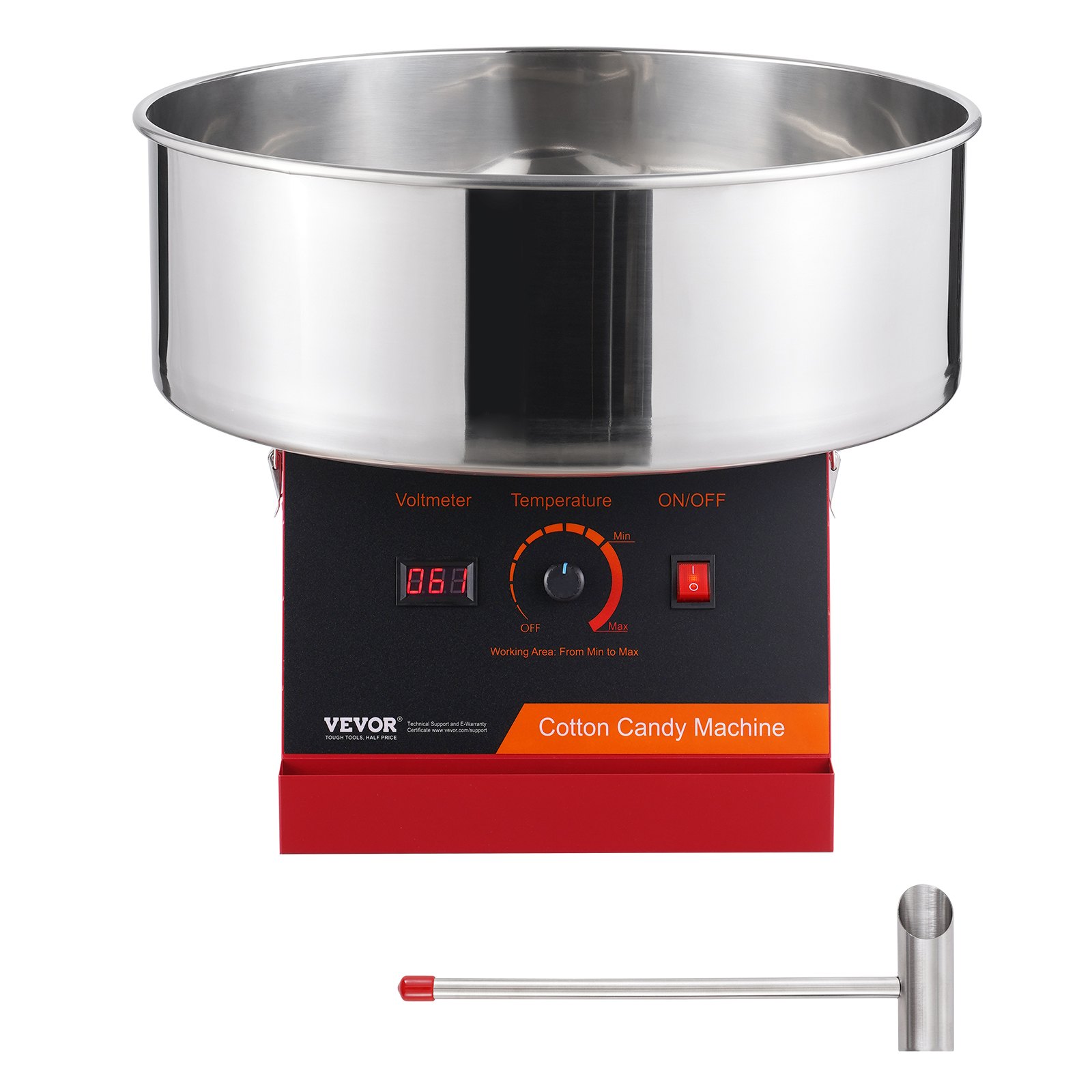 VEVOR Electric Cotton Candy Machine, 1000W Cotton Candy Maker, Commercial Cotton Candy Machine with Stainless Steel Bowl & Sugar Spoon, Perfect for Children's Birthday Parties at Home, Family Celebrations (Red)