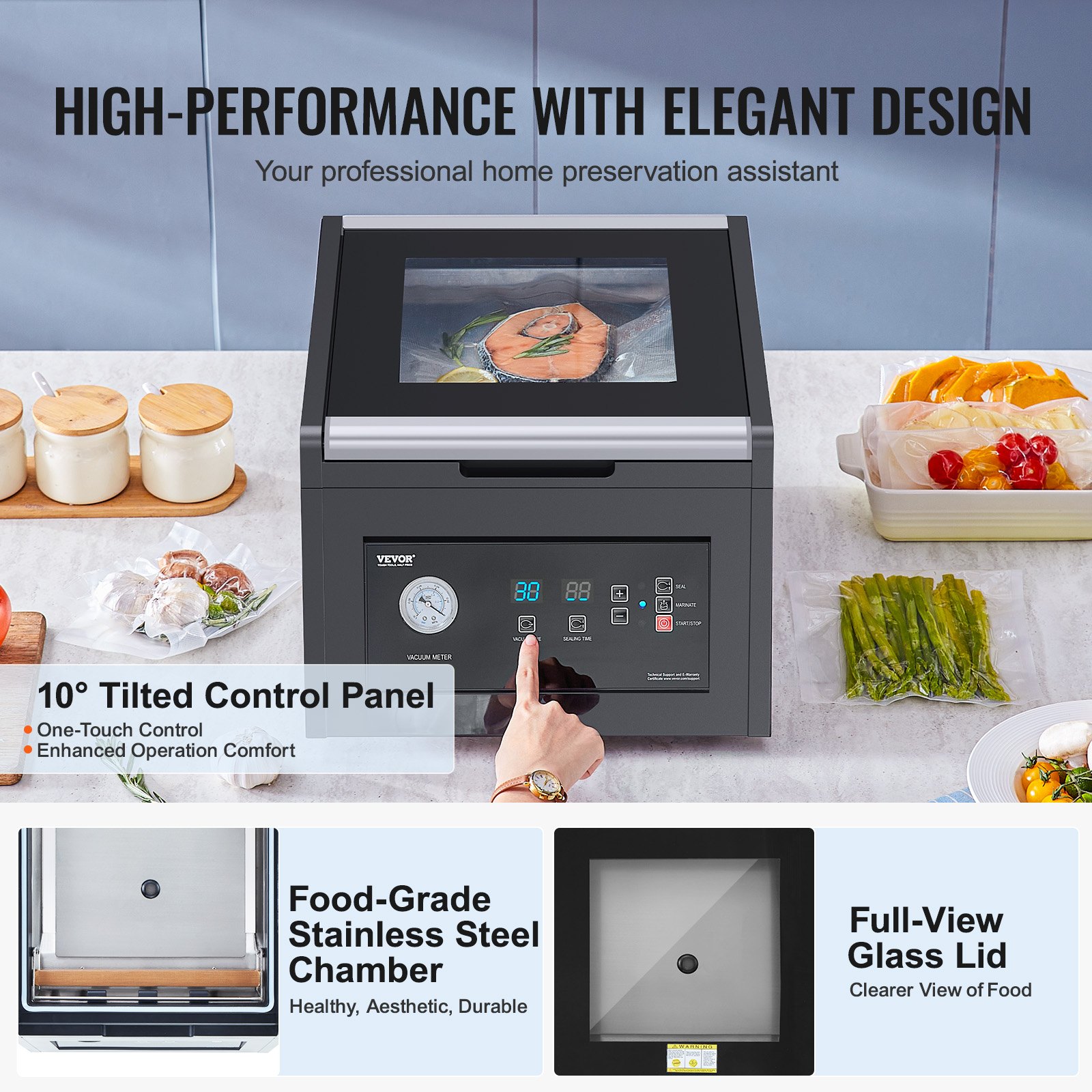 Zgrzewarka próżniowa komorowa VEVOR, 380 W, maszyna pakująca do żywności wilgotnej i mięsa, kompaktowa konstrukcja, idealna komercyjna zgrzewarka próżniowa do użytku profesjonalnego i domowego