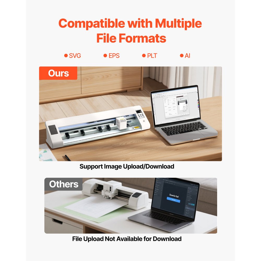 Ploter tnący VEVOR (szerokość cięcia 60 cm) z automatycznym wykrywaniem krawędzi i oprogramowaniem do projektowania oraz 2 typami ostrzy i materiałami, kompatybilny z formatami SVG/EPS/PLT, do niestandardowych projektów DIY