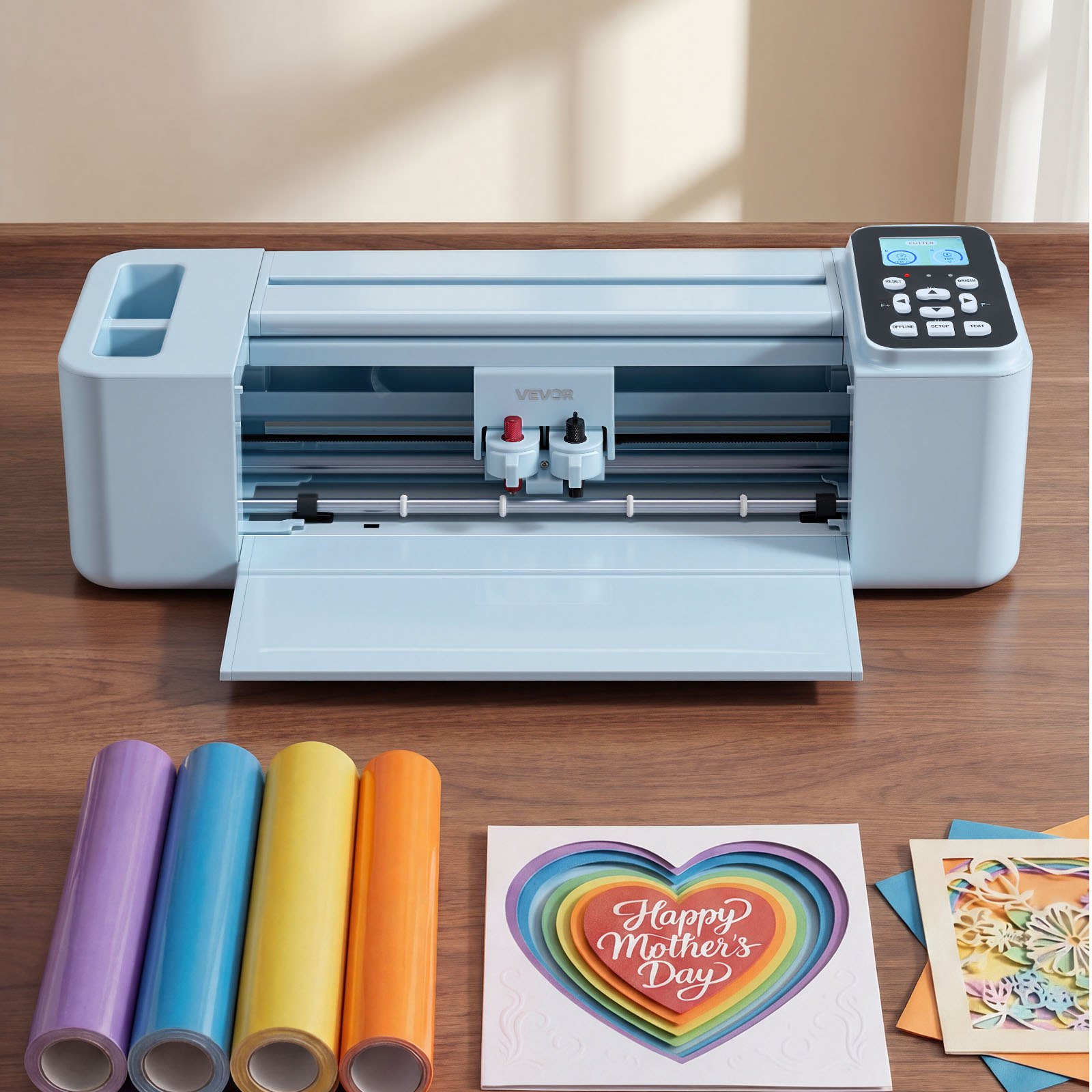 VEVOR Vinyl Cutting Machine, 305 mm, Button and Screen Controlled Vinyl Cutter, 5000+ Built-in Design Resources, Compatible with Mac, Windows, Android and iOS, for Creating Customized Crafts Cards