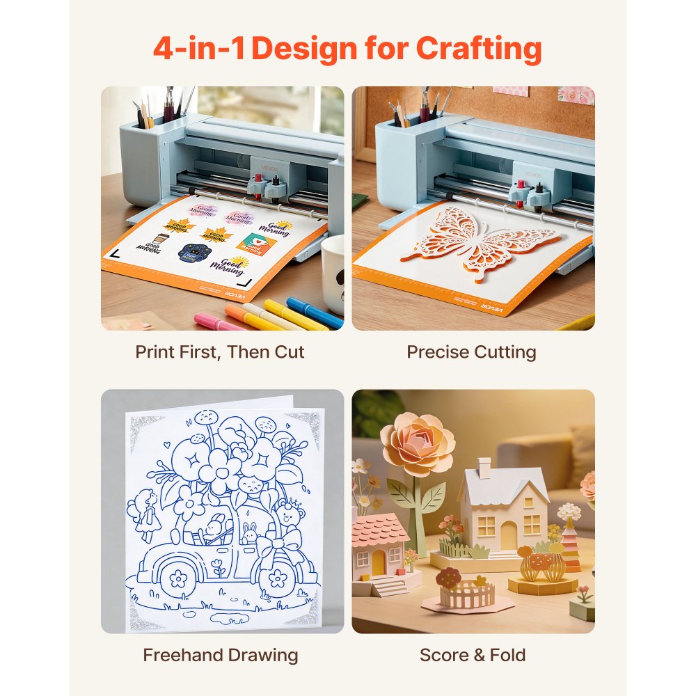 VEVOR Vinyl Cutting Machine, 305 mm, Button and Screen Controlled Vinyl Cutter with Materials and Tool Kit, 5000+ Built-in Design Resources, Compatible with Mac, Windows, Android and iOS, for Crafts