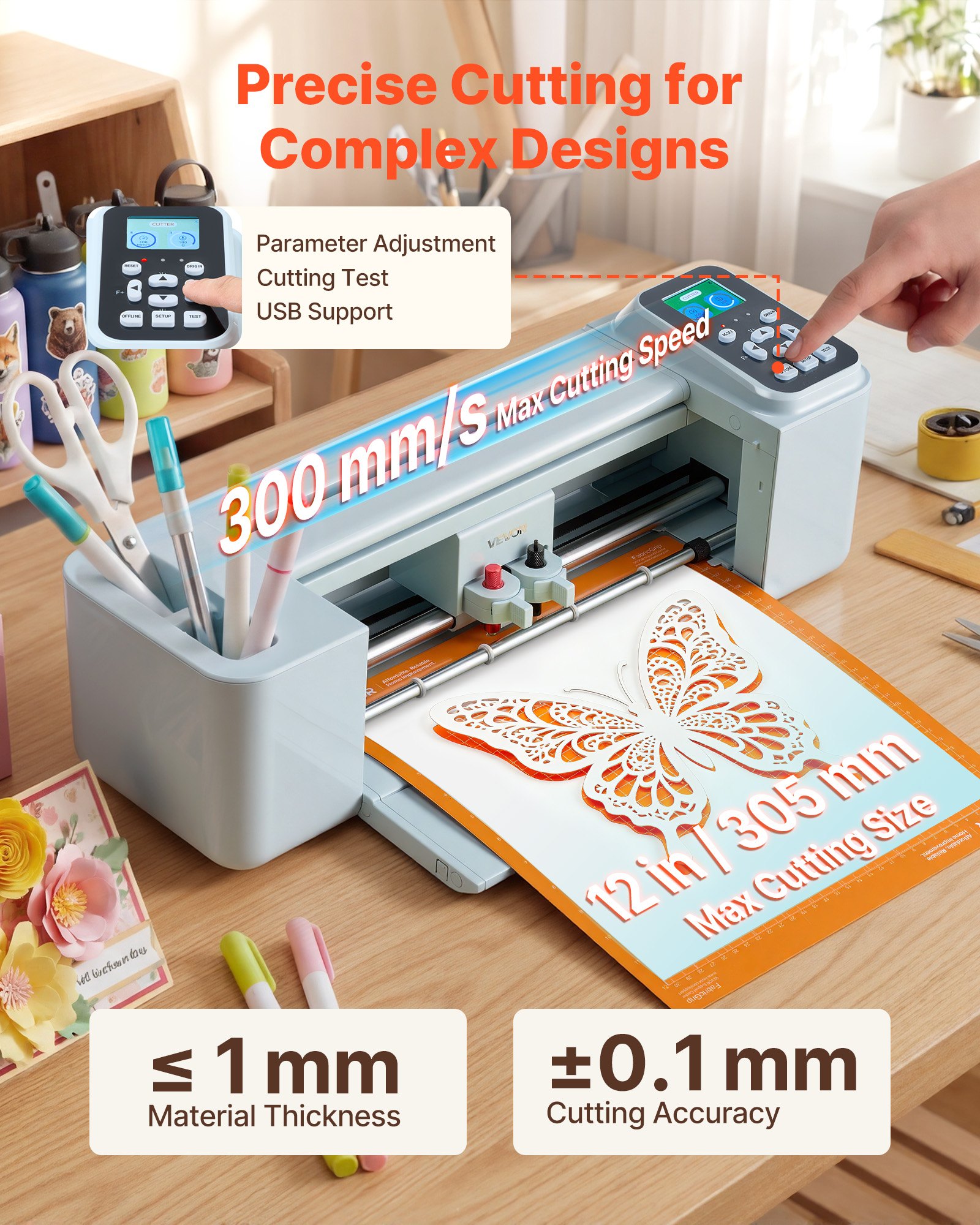 VEVOR Vinyl Cutting Machine, 305 mm, Button and Screen Controlled Vinyl Cutter with Materials and Tool Kit, 5000+ Built-in Design Resources, Compatible with Mac, Windows, Android and iOS, for Crafts