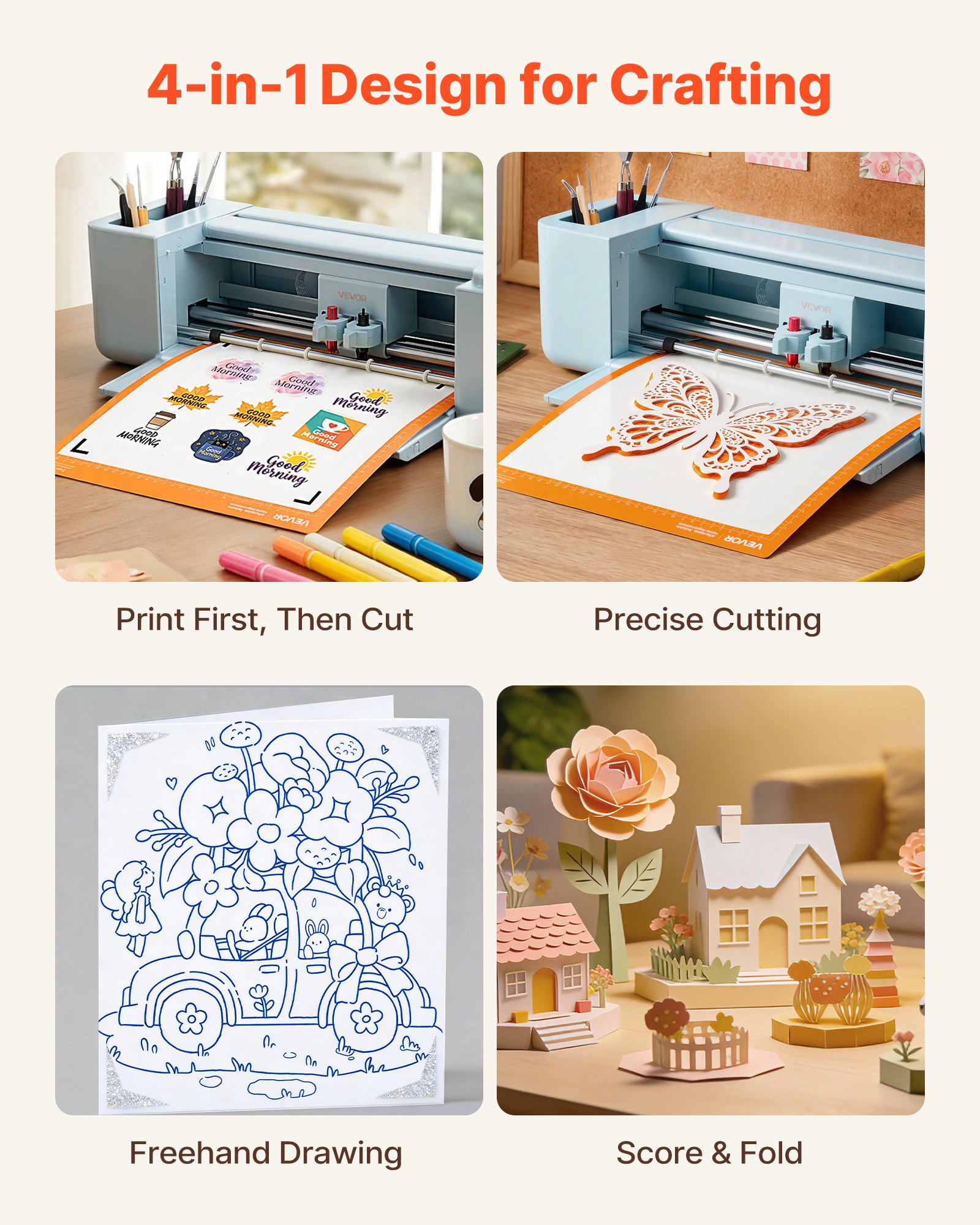 VEVOR Vinyl Cutting Machine, 305 mm, Button-Controlled Vinyl Cutter, 5000+ Built-in Design Resources, Compatible with Mac, Windows, Android and iOS, for Creating Customized Crafts Cards, Home Decor