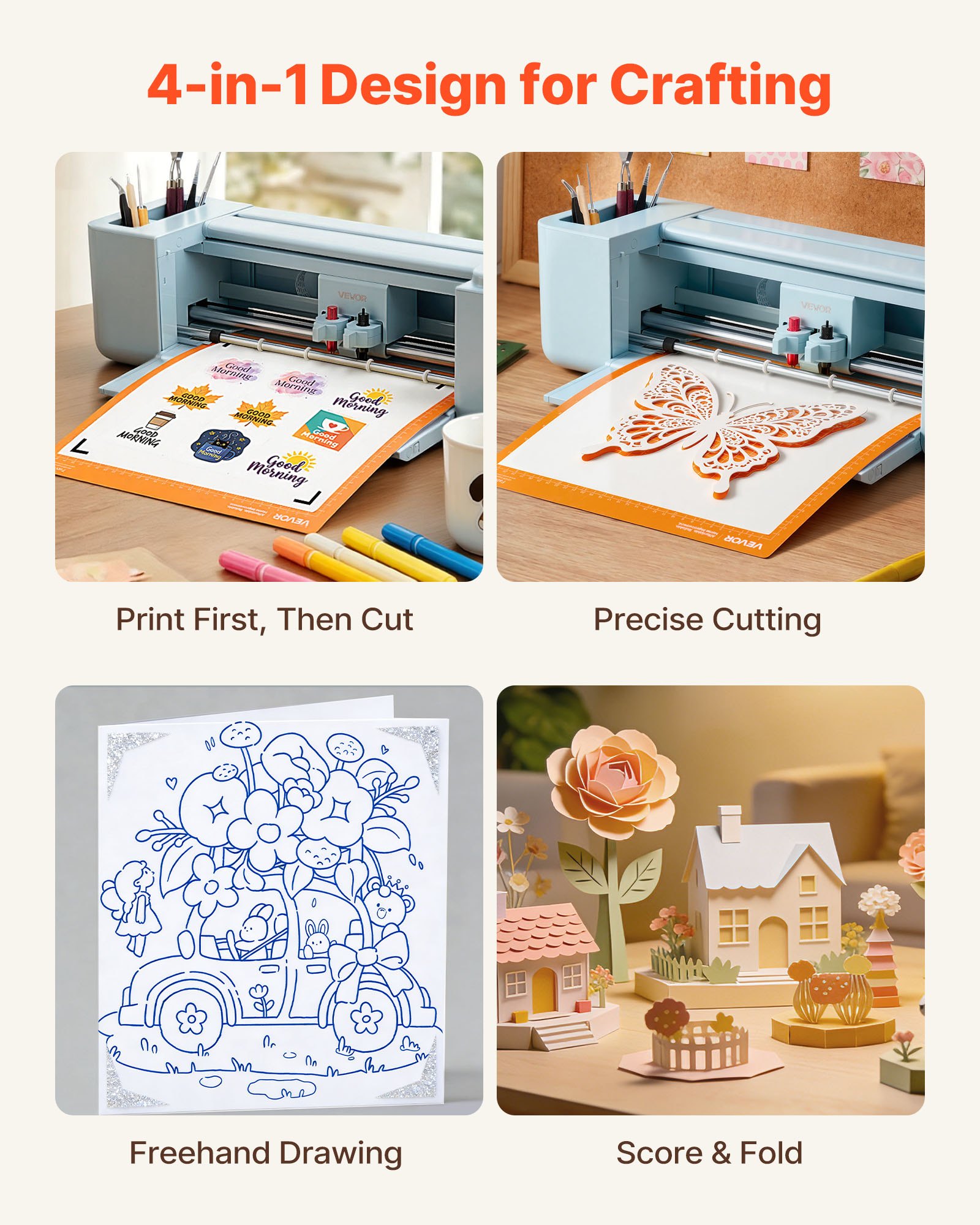 VEVOR Vinyl Cutting Machine, 305 mm, Touchscreen-Controlled Vinyl Cutter, 5000+ Built-in Design Resources, Compatible with Mac, Windows, Android and iOS, for Creating Customized Crafts Cards, Decor