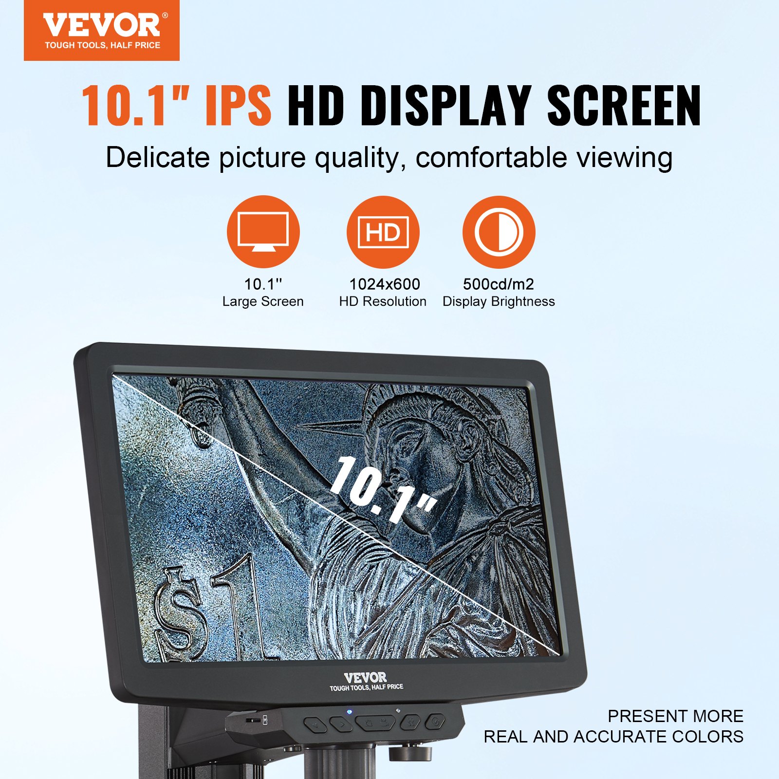 Mikroskop cyfrowy VEVOR z 26-centymetrowym ekranem HD, powiększenie 10X–1300X, mikroskop światła padającego, mikroskop USB, 8 diod LED, 2 miliony pikseli, rozdzielczość wideo 1080P, rozdzielczość zdjęć 1920x1080, karta pamięci 32 GB