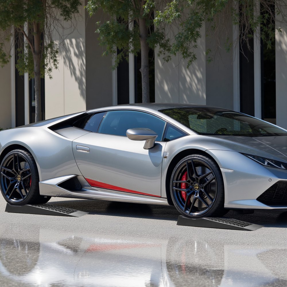 Rampy samochodowe VEVOR, zestaw 4 szt., wysokość podnoszenia 65 mm, przenośne i płaskie rampy serwisowe do konserwacji garażu i wymiany oleju oraz pojazdów o niskim podwoziu, udźwig 9072 kg, pomoc w podjeździe